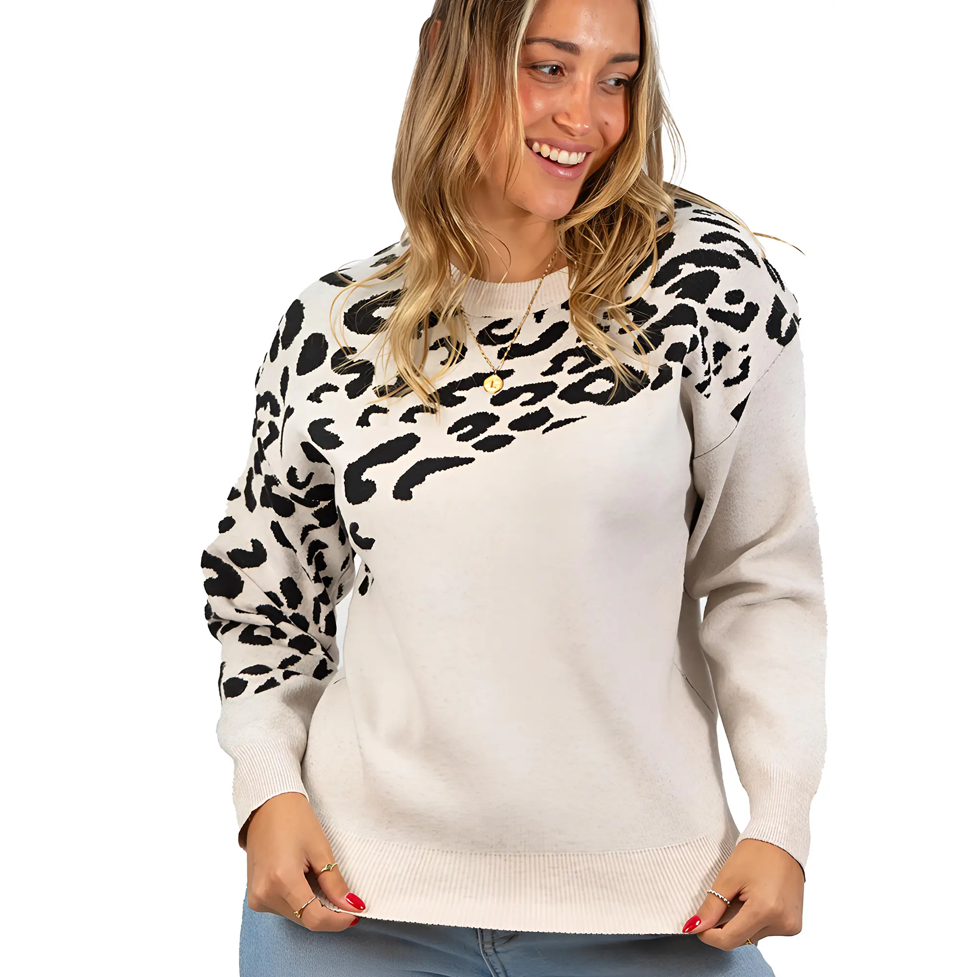 Sweater Pullover Mujer Animal Print Bicolor 7