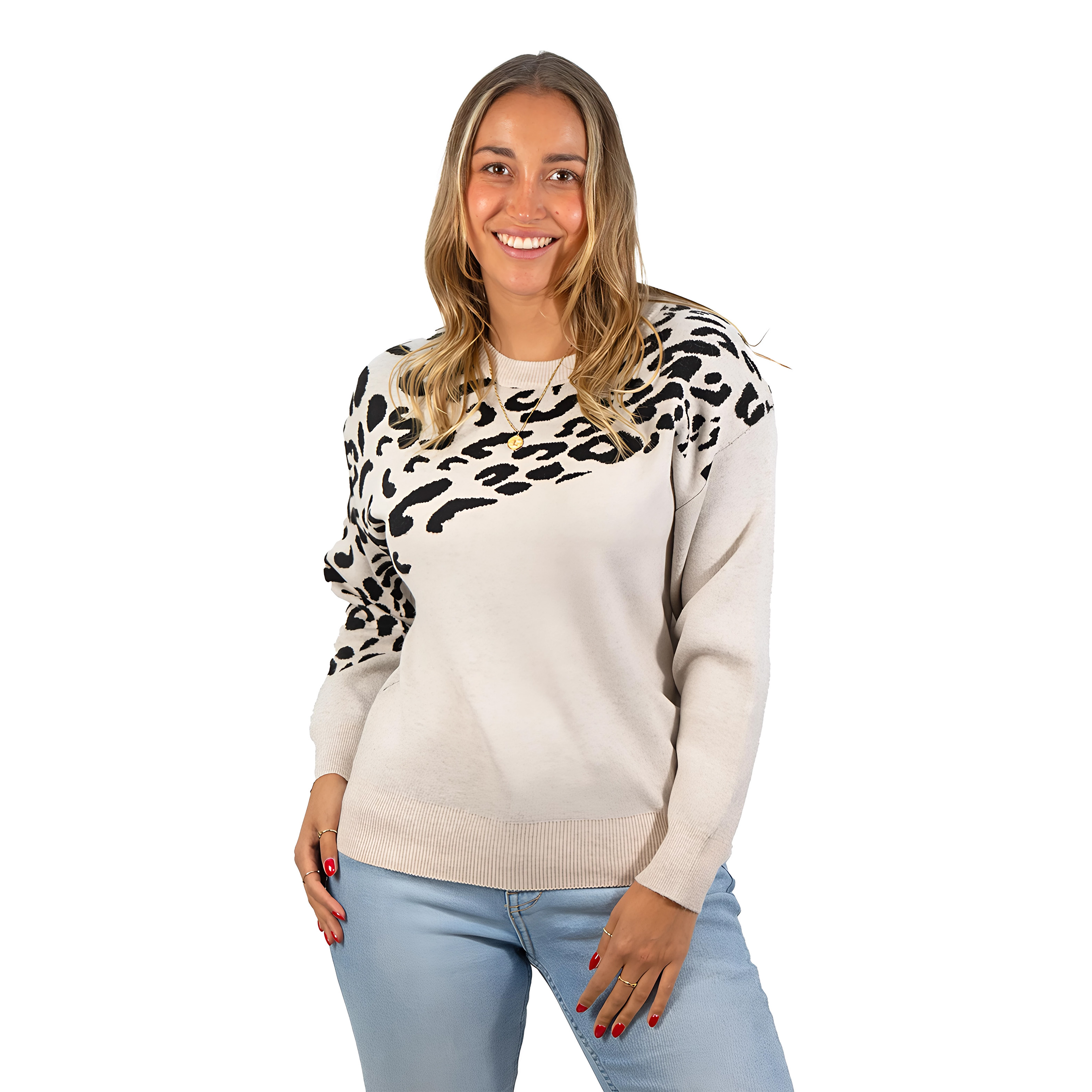 Sweater Pullover Mujer Animal Print Bicolor 8