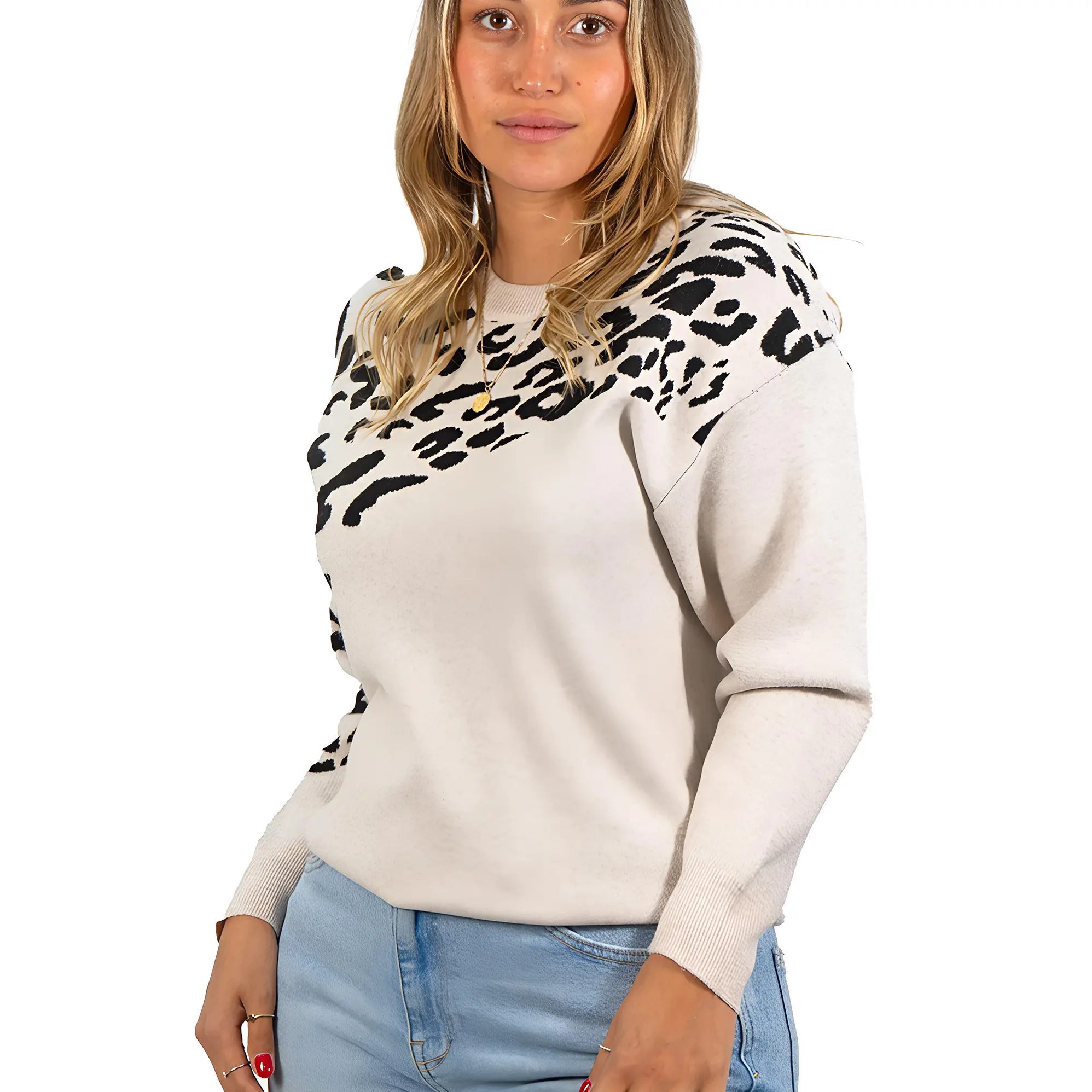 Sweater Pullover Mujer Animal Print Bicolor 9