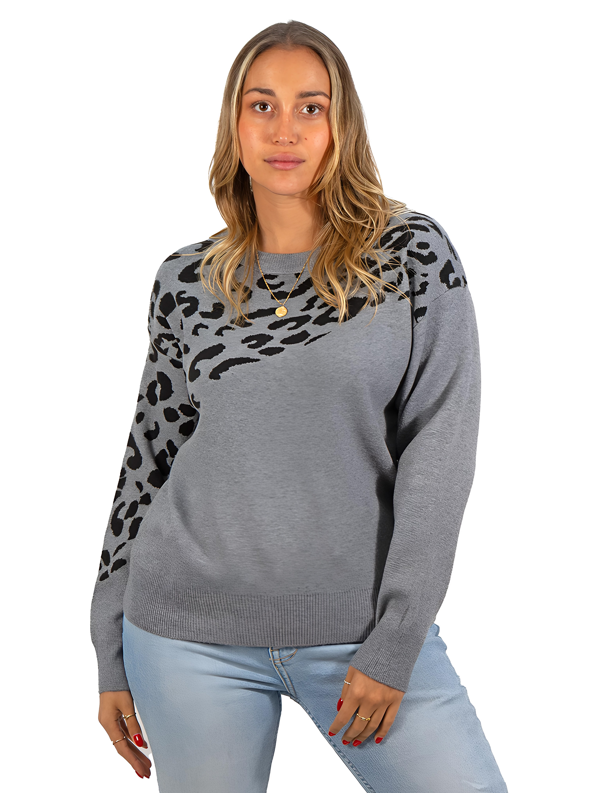 Sweater Pullover Mujer Animal Print Bicolor 10
