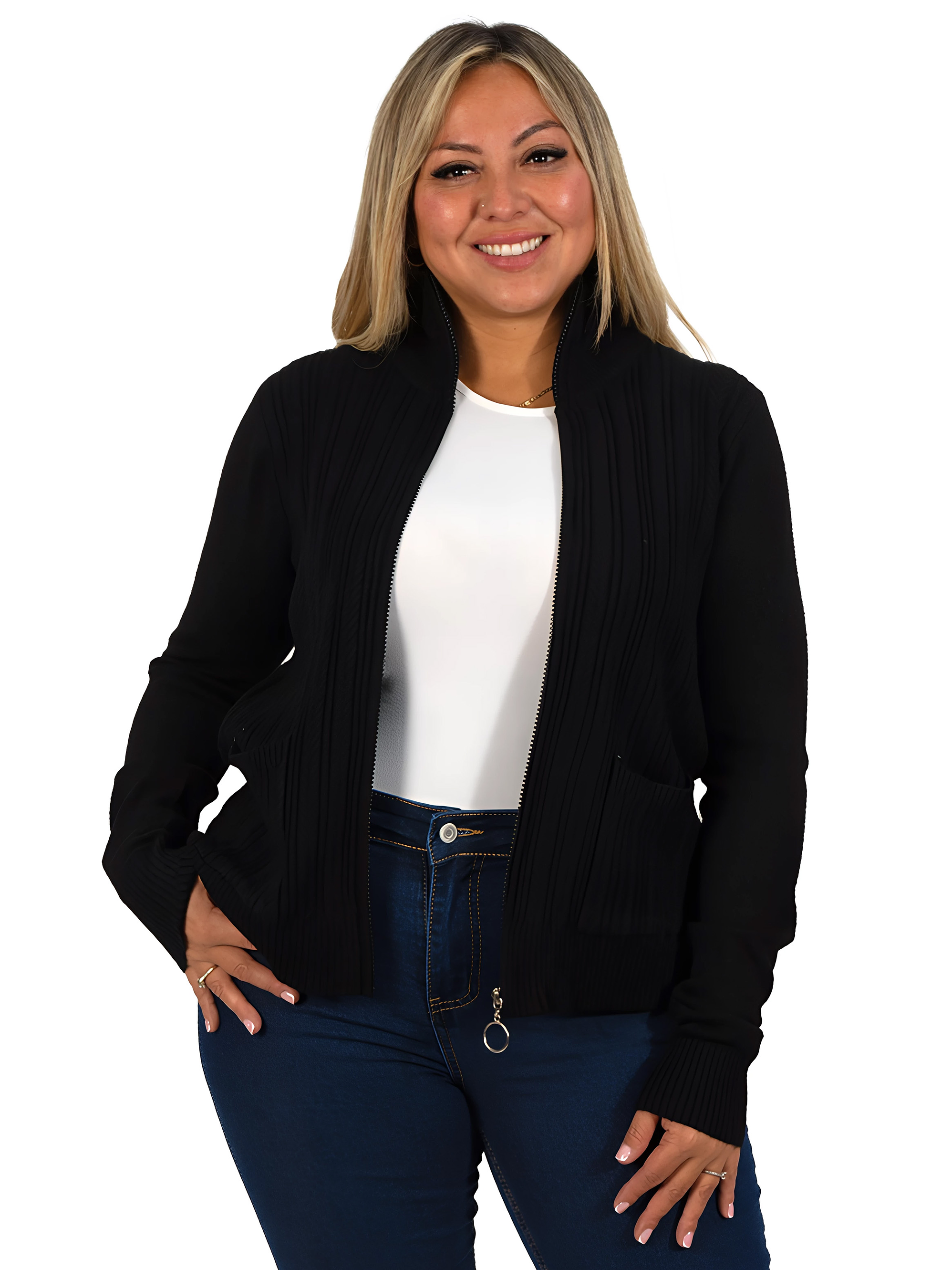 Cárdigan Mujer Bolsillos cierre texturado colores 1