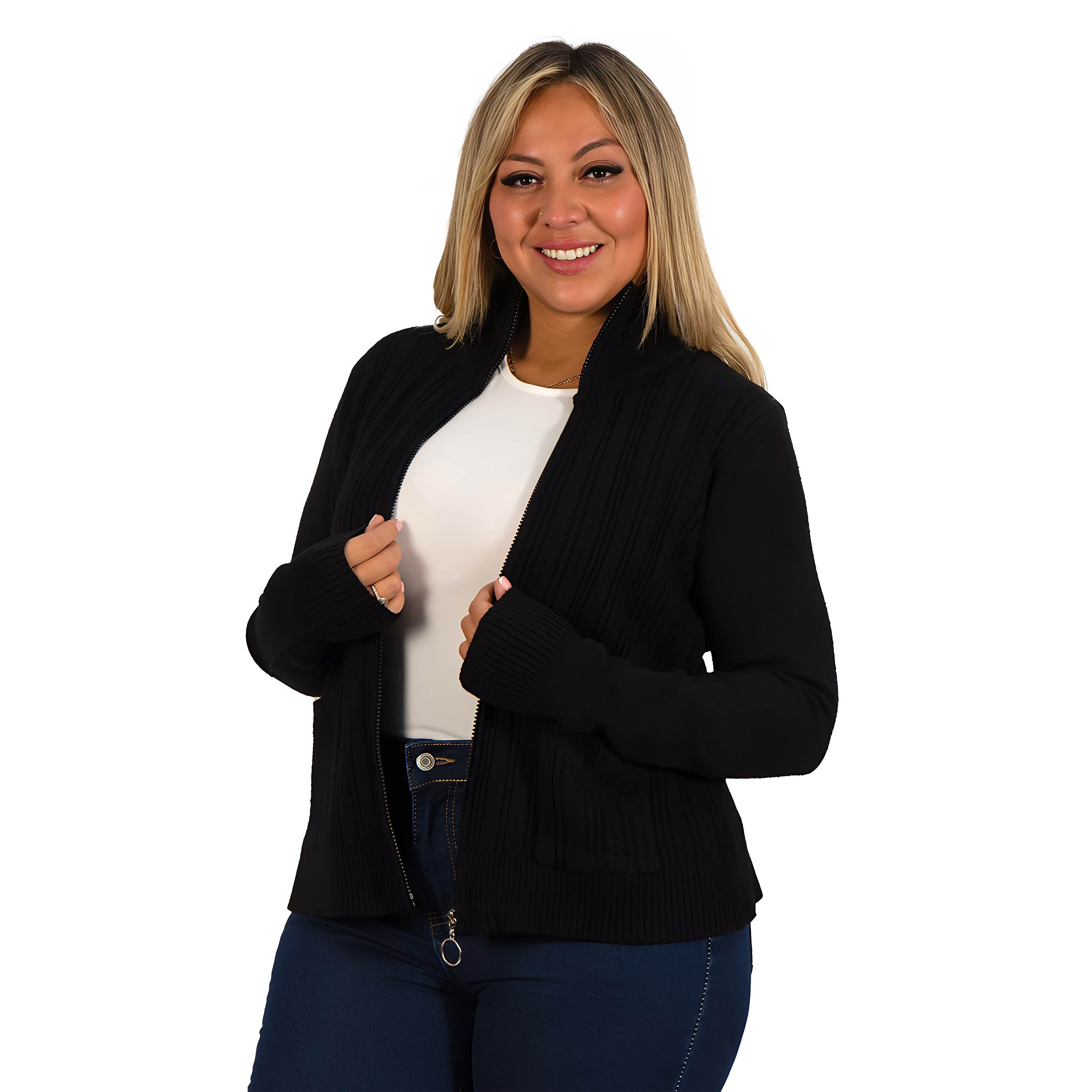 Cárdigan Mujer Bolsillos cierre texturado colores 2