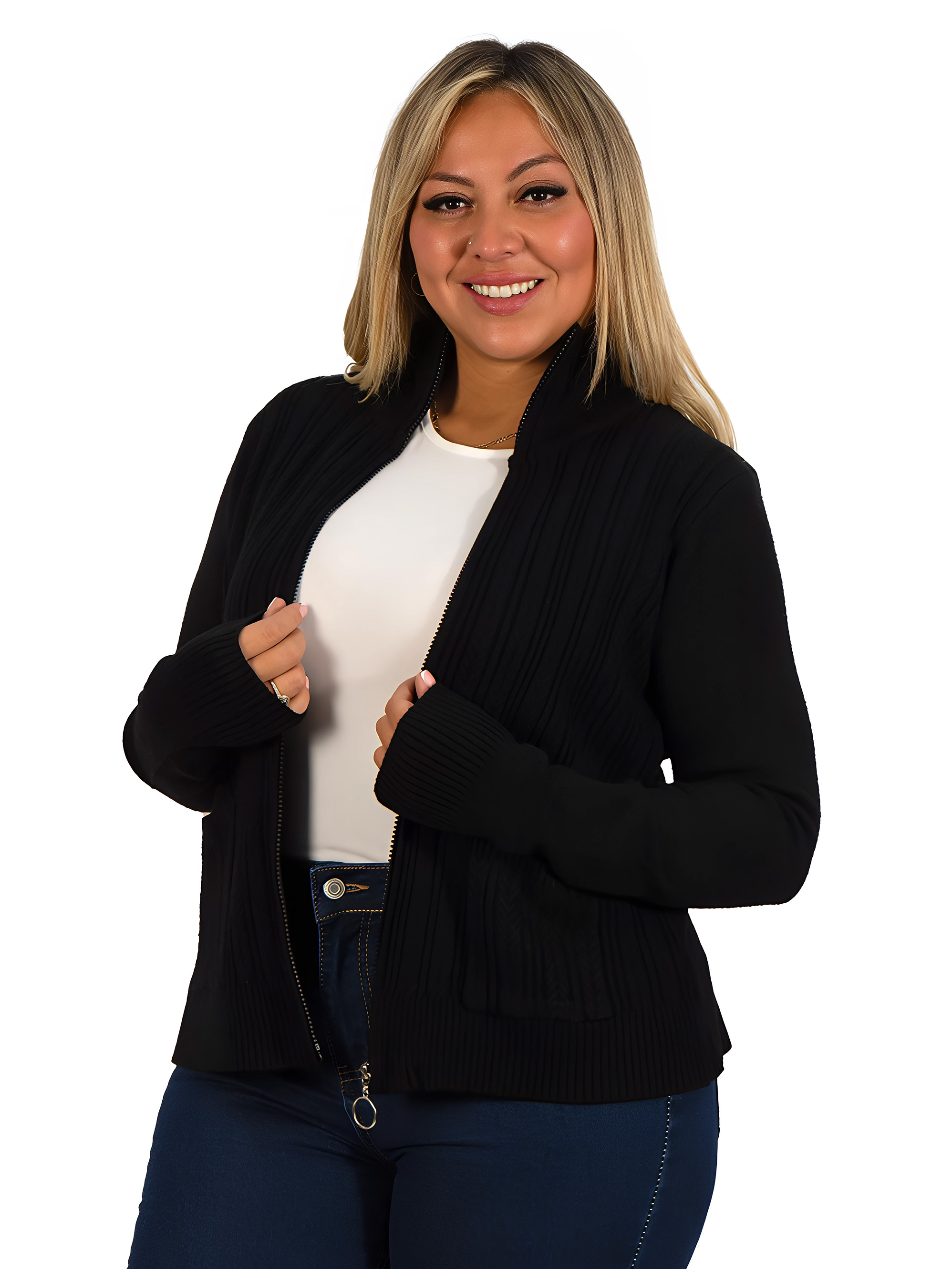 Cárdigan Mujer Bolsillos cierre texturado colores 2