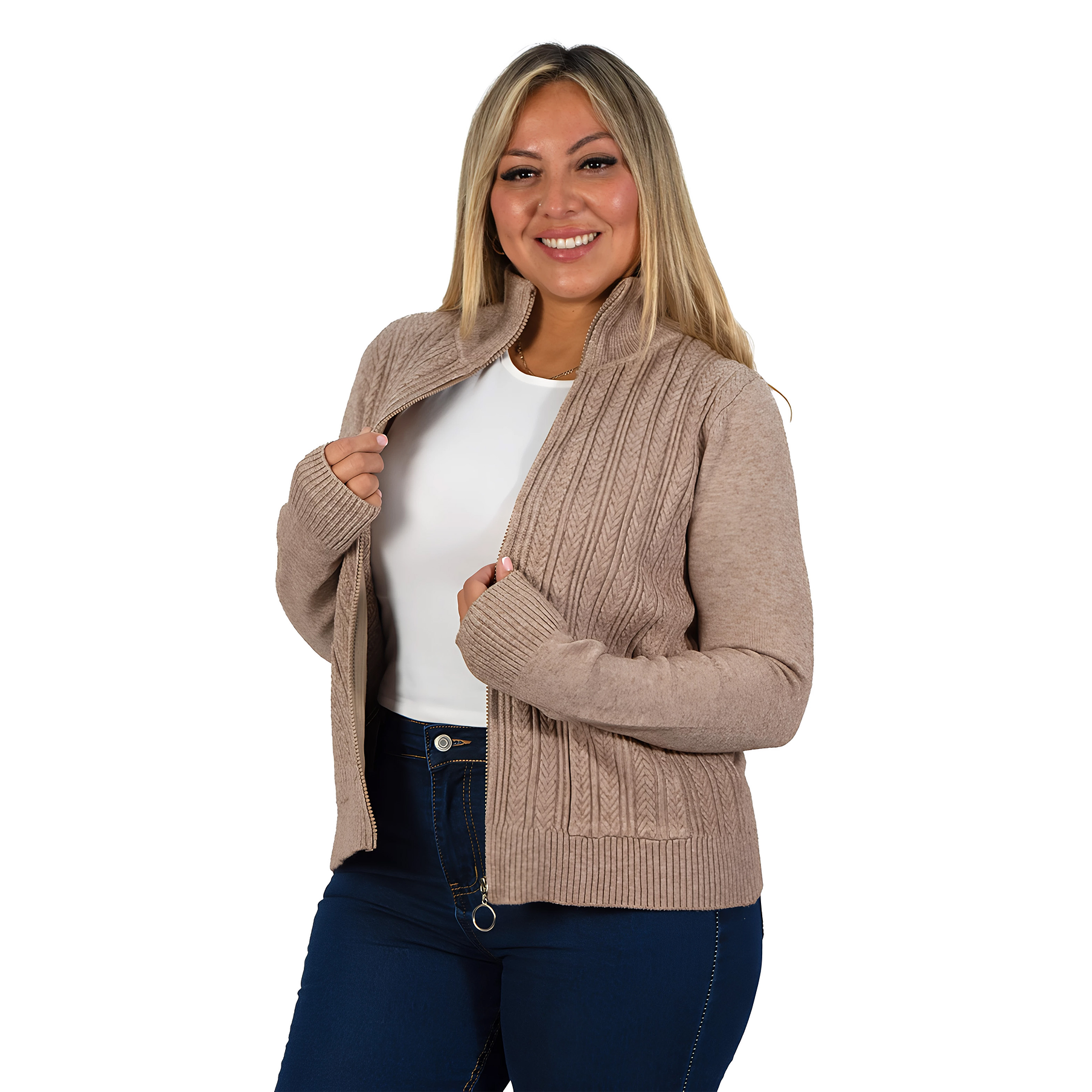 Cárdigan Mujer Bolsillos cierre texturado colores 5