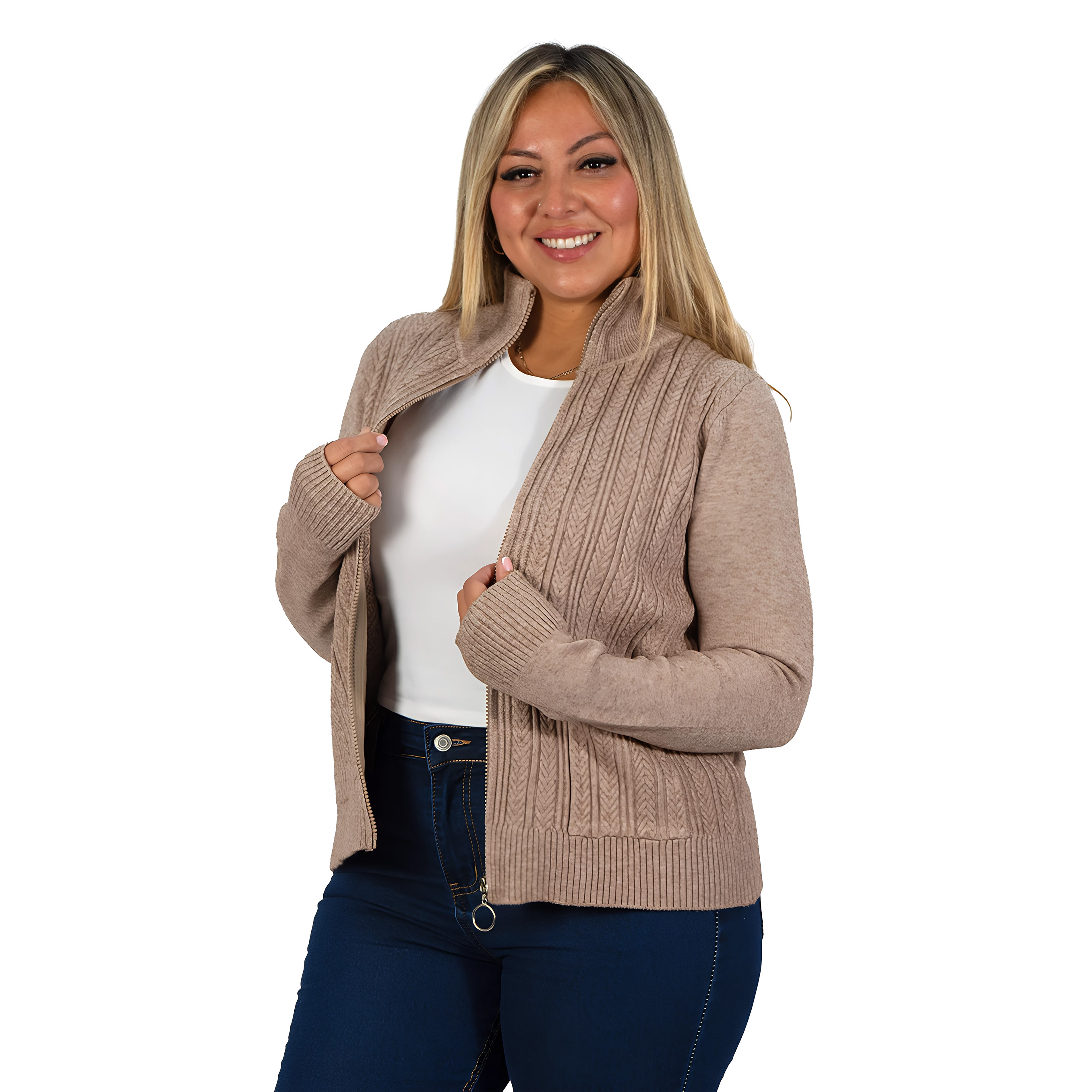 Cárdigan Mujer Bolsillos cierre texturado colores 5