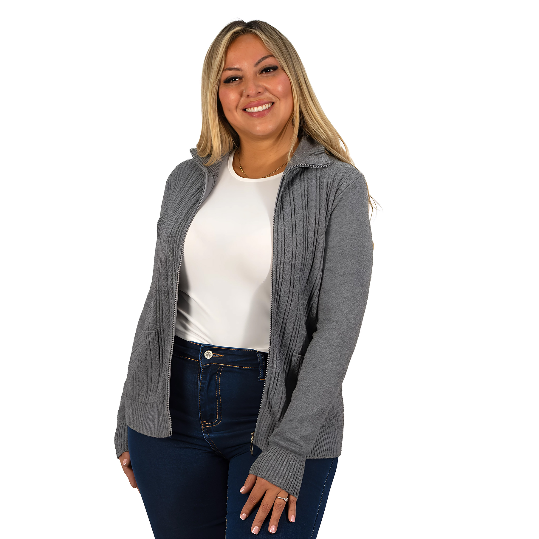 Cárdigan Mujer Bolsillos cierre texturado colores 7