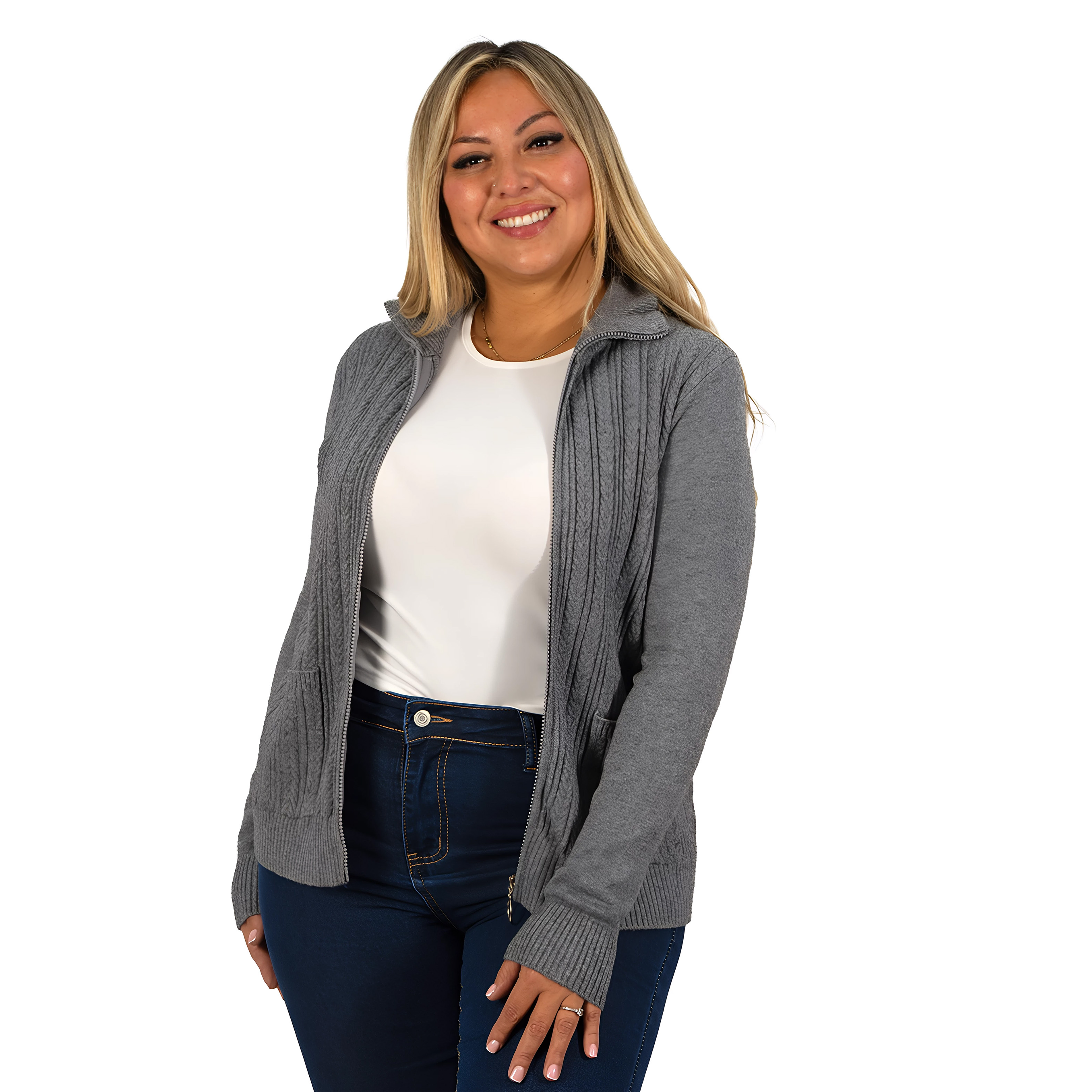 Cárdigan Mujer Bolsillos cierre texturado colores 7