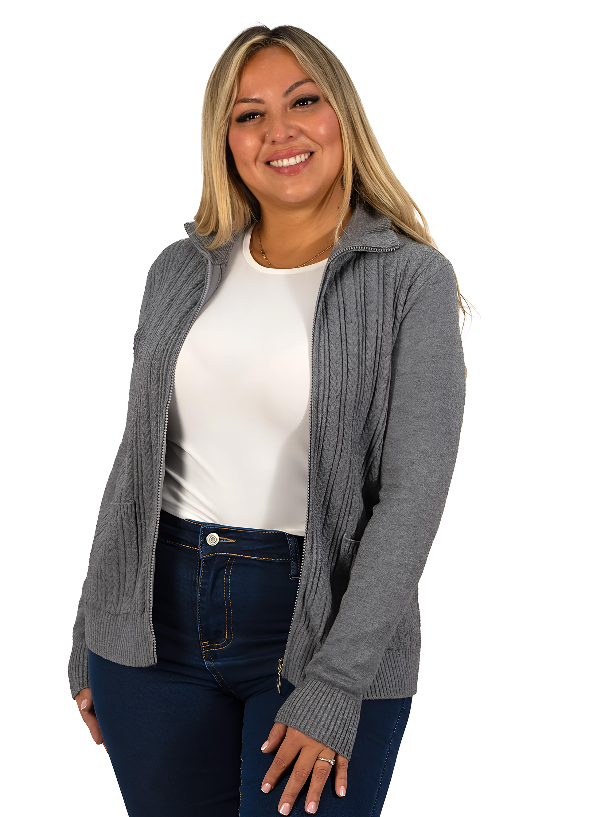 Cárdigan Mujer Bolsillos cierre texturado colores 7