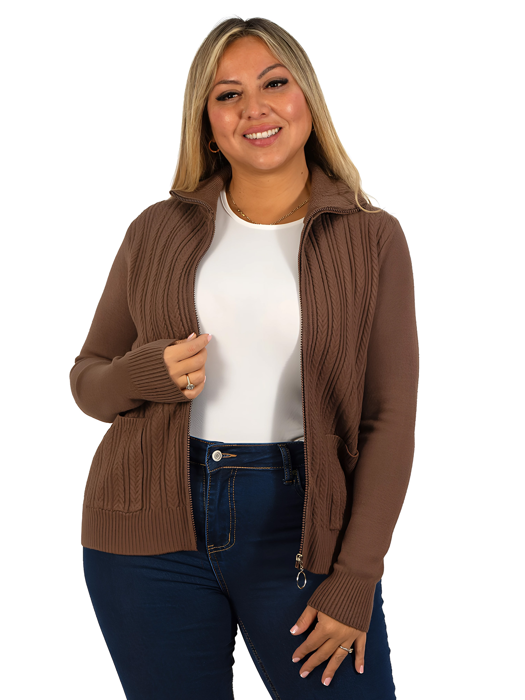 Cárdigan Mujer Bolsillos cierre texturado colores 9