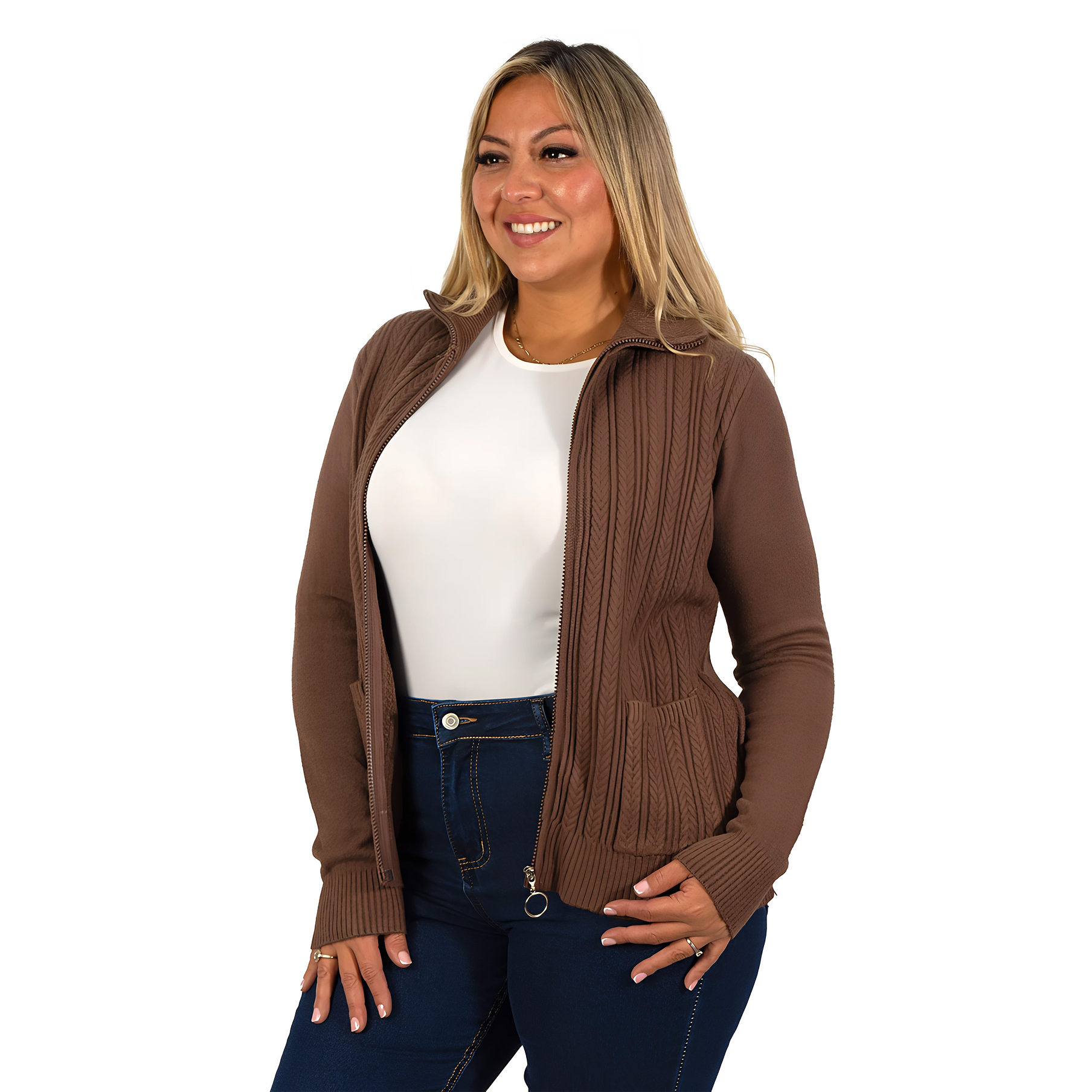 Cárdigan Mujer Bolsillos cierre texturado colores 10