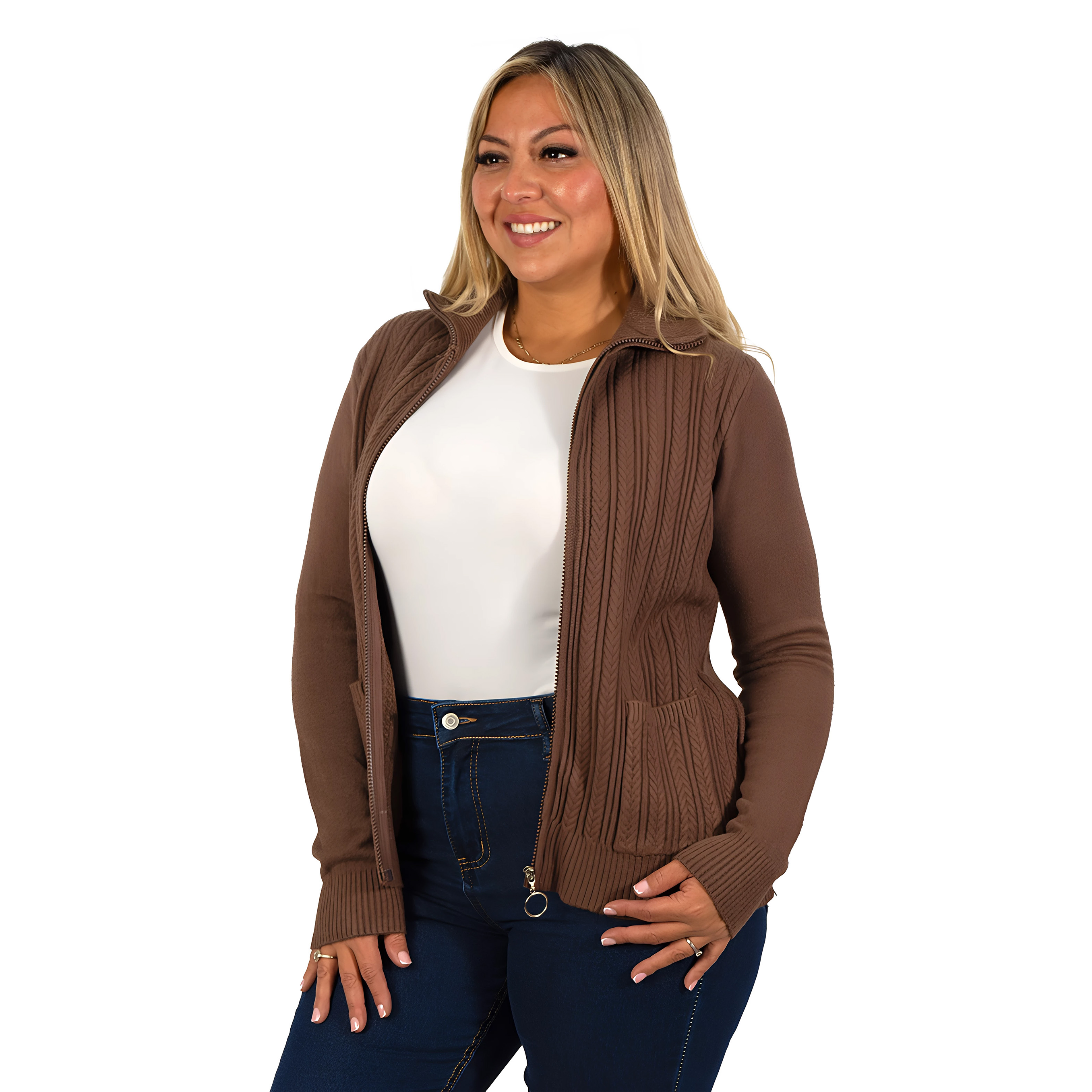 Cárdigan Mujer Bolsillos cierre texturado colores 10