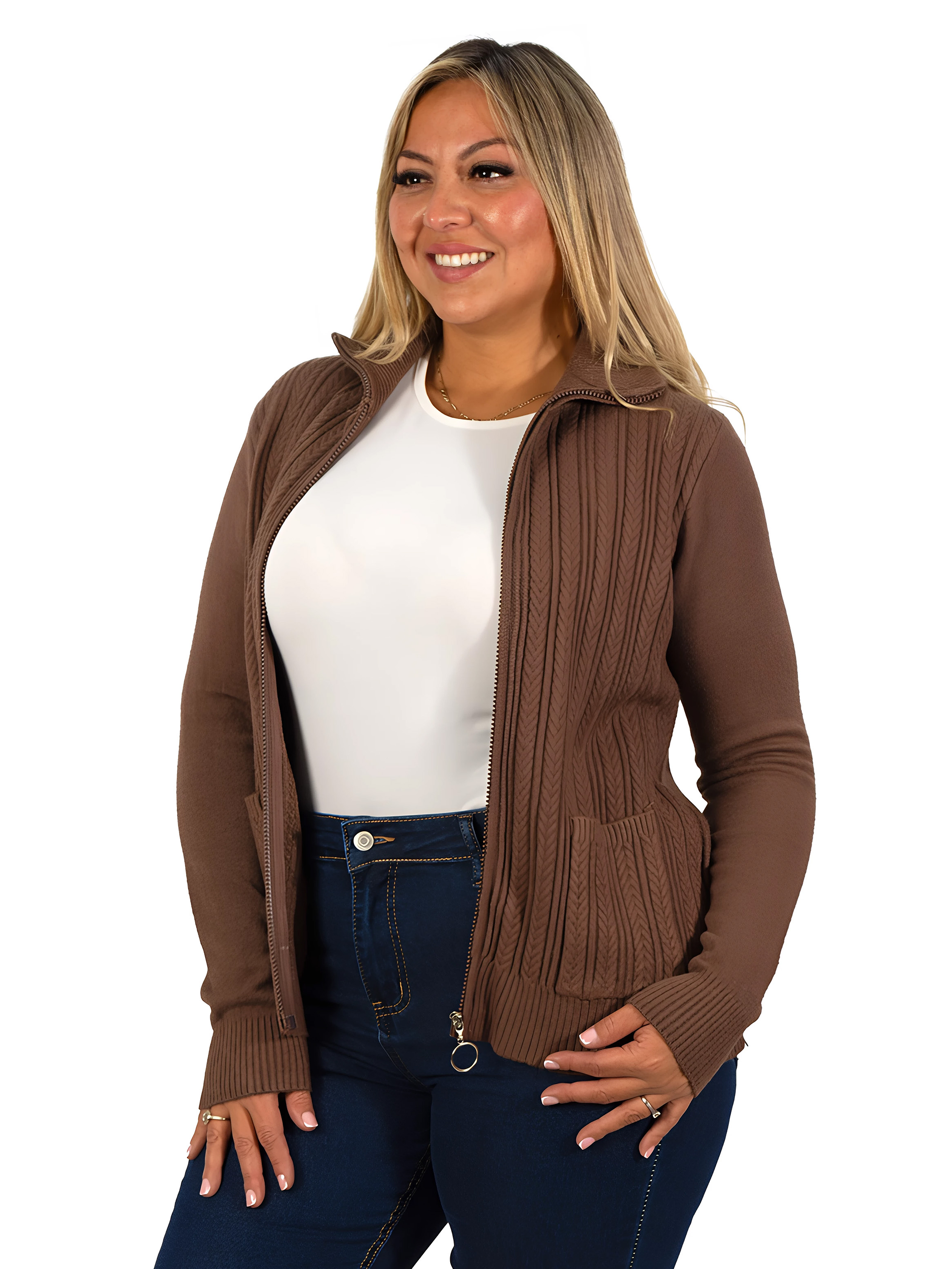 Cárdigan Mujer Bolsillos cierre texturado colores 10