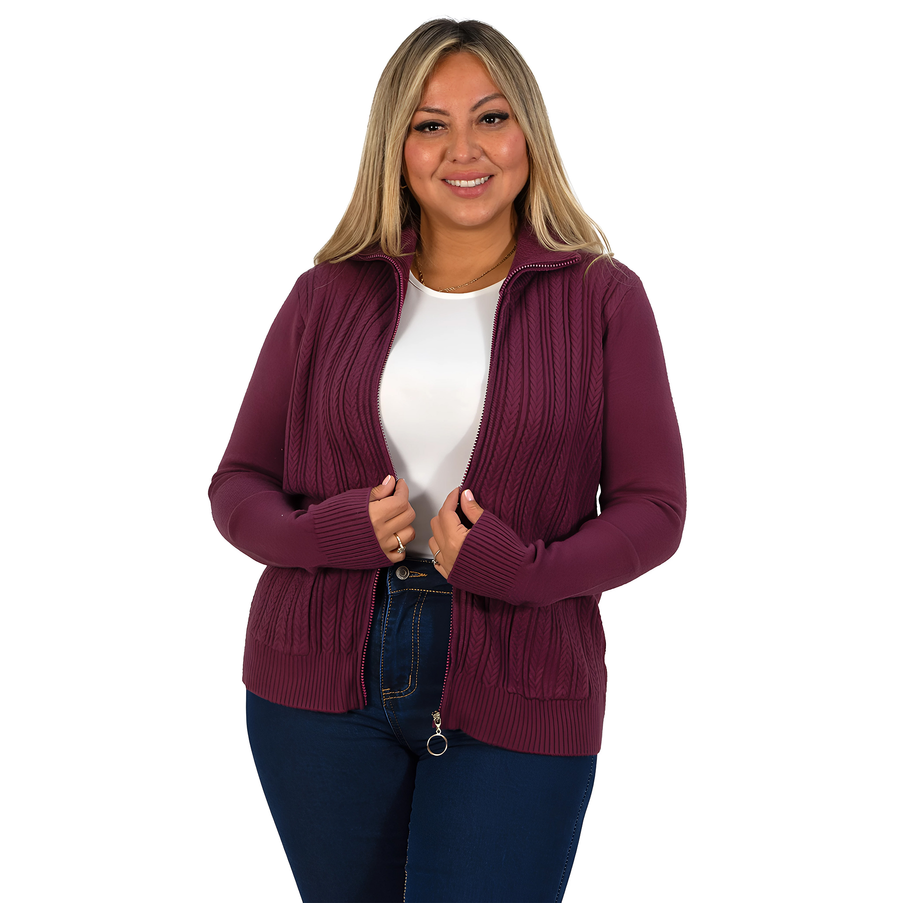 Cárdigan Mujer Bolsillos cierre texturado colores 12