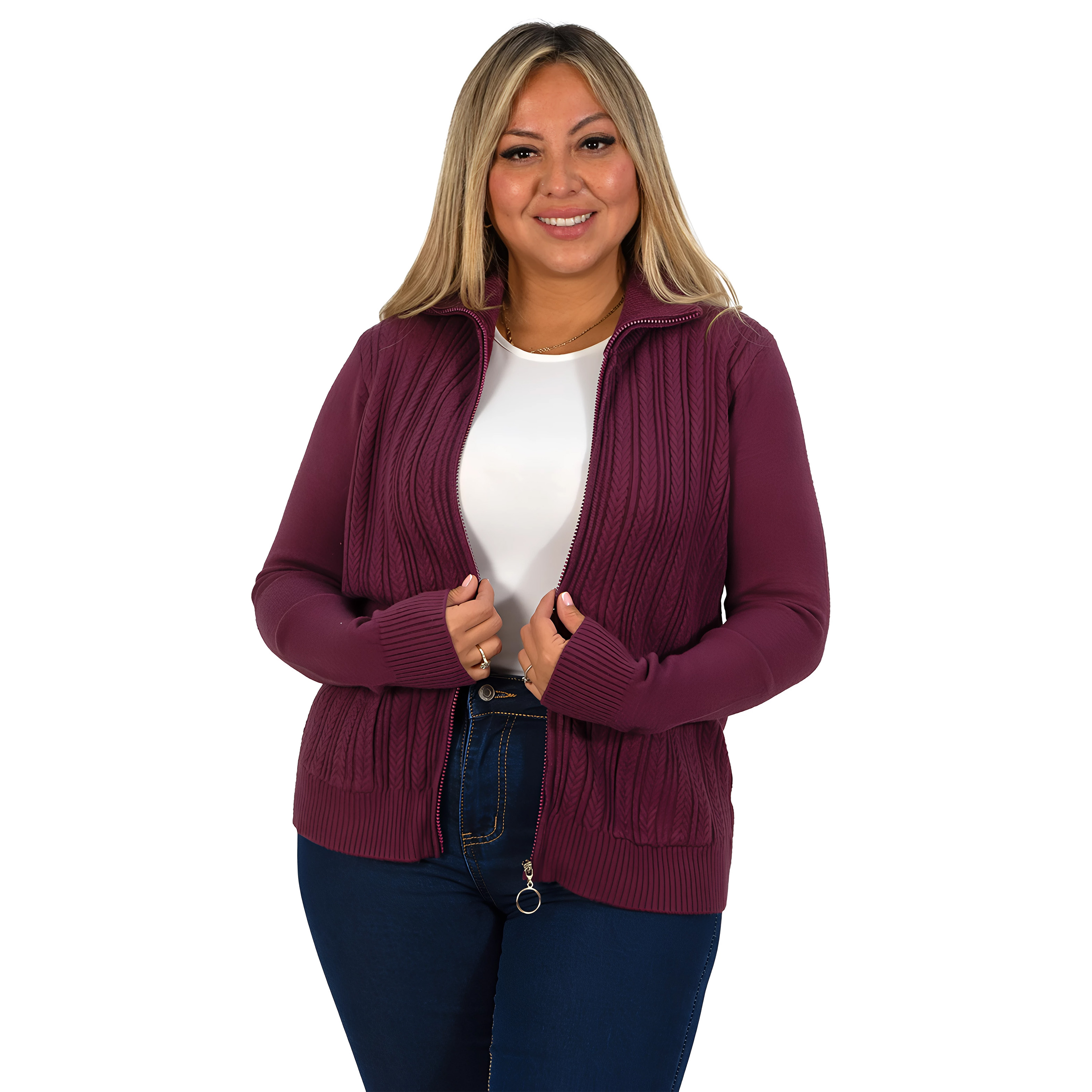 Cárdigan Mujer Bolsillos cierre texturado colores 12