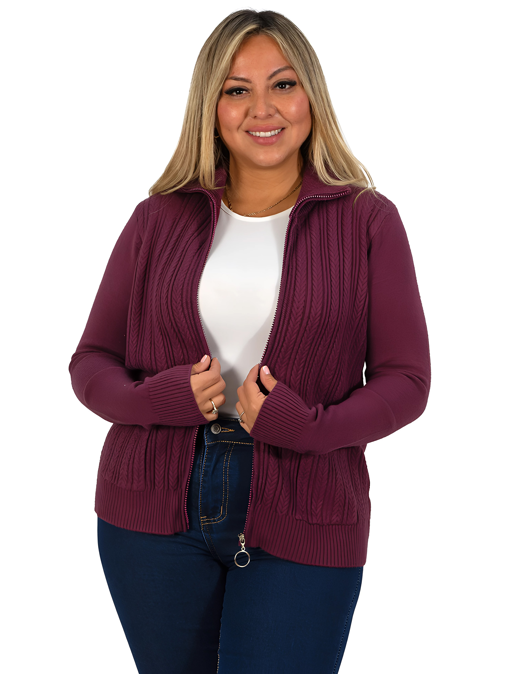 Cárdigan Mujer Bolsillos cierre texturado colores 12