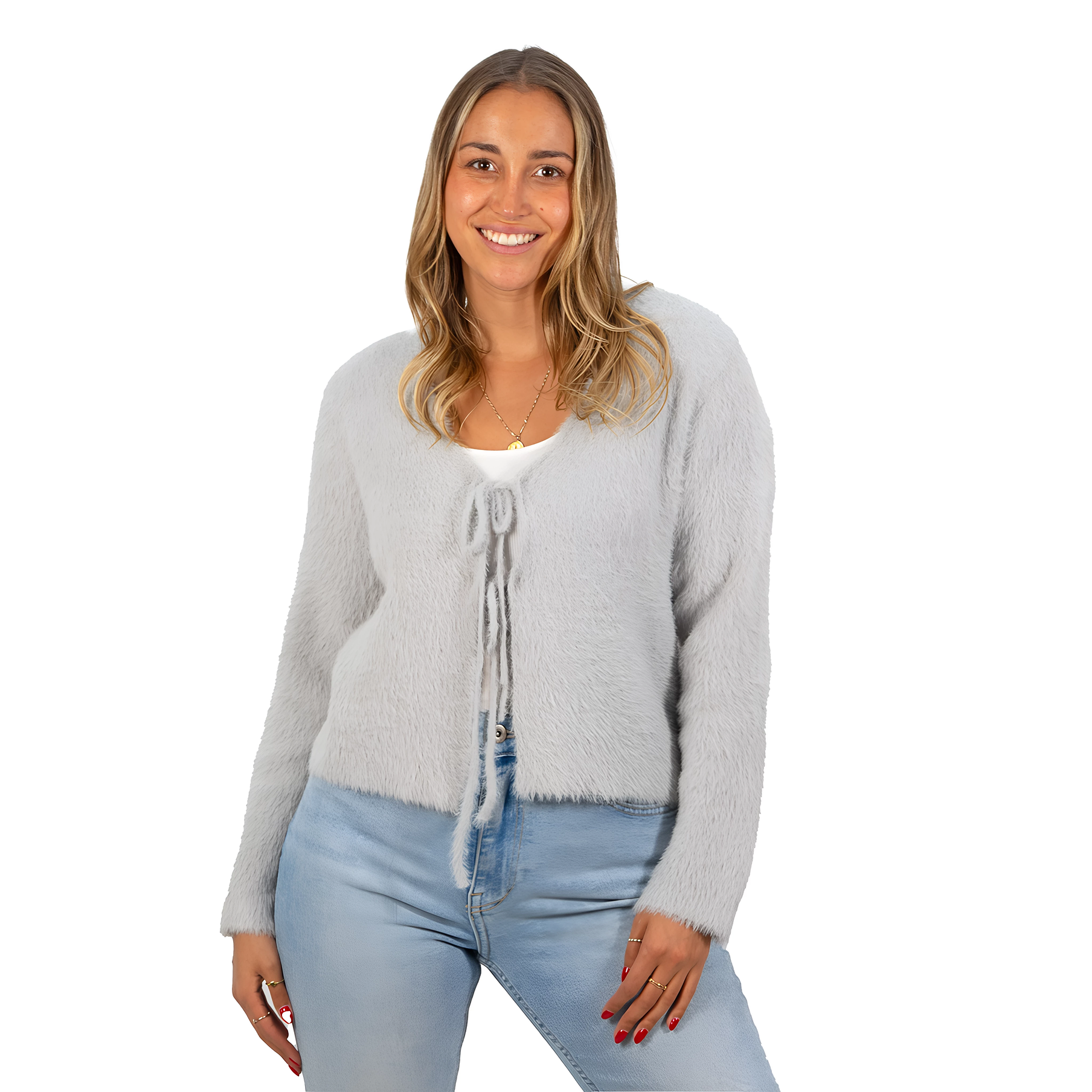 Chaleco mujer peludo nudos colores 4