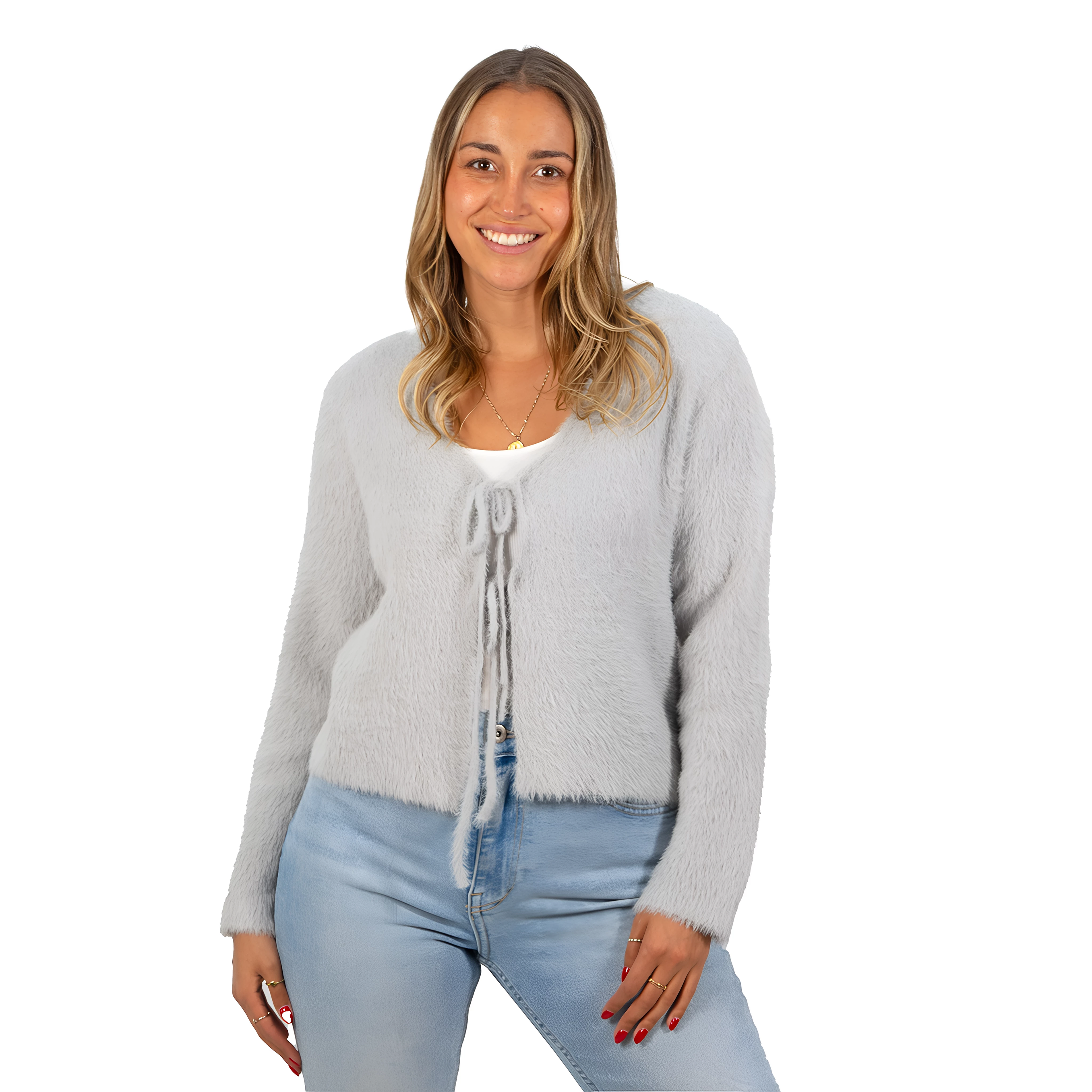 Chaleco mujer peludo nudos colores 4