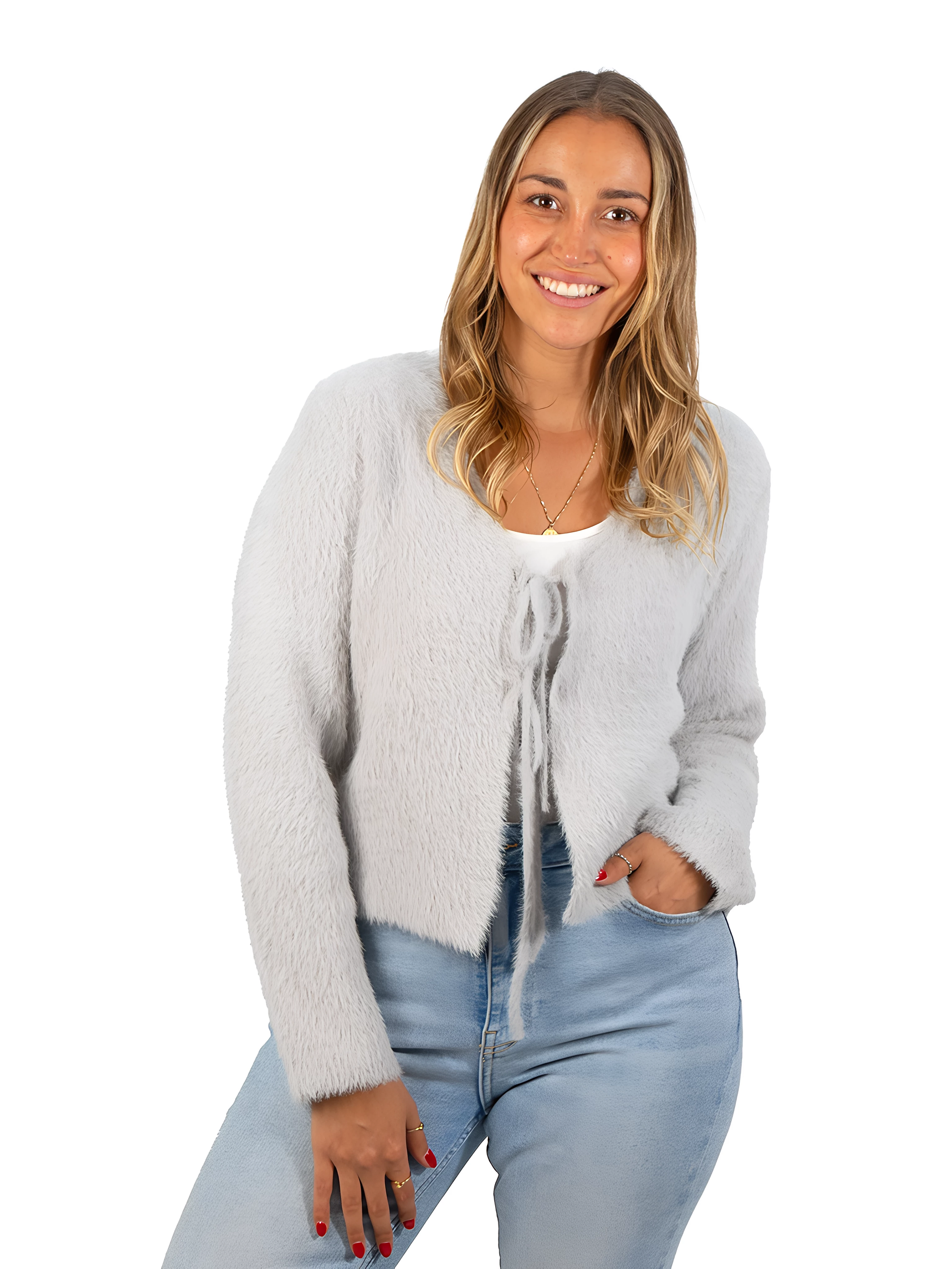 Chaleco mujer peludo nudos colores 5