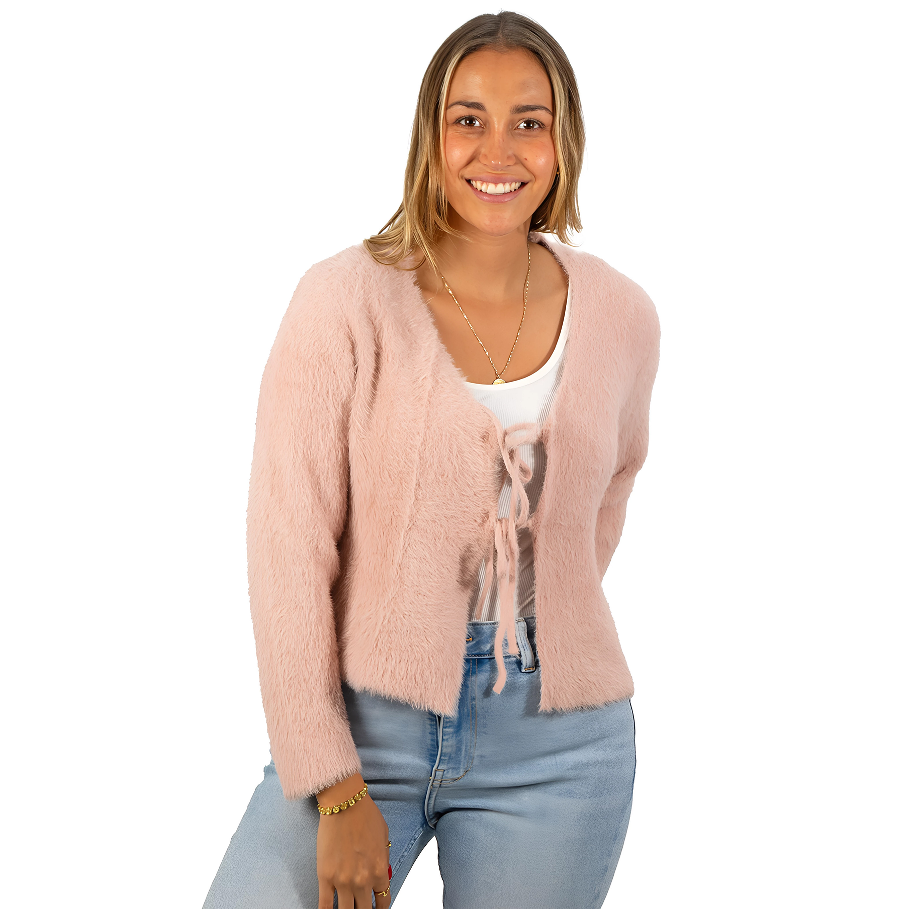 Chaleco mujer peludo nudos colores 2