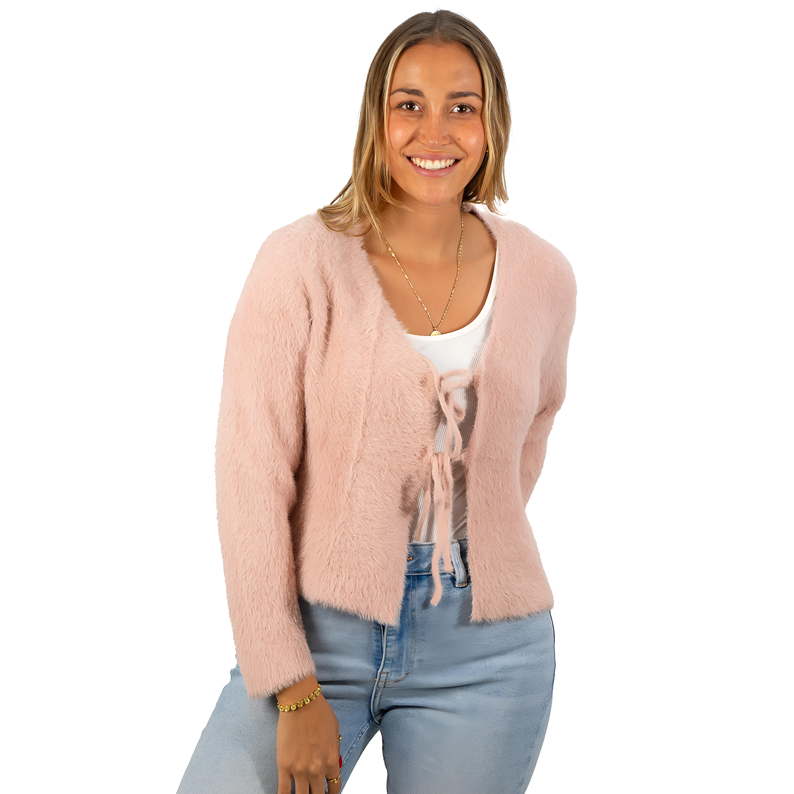 Chaleco mujer peludo nudos colores 2