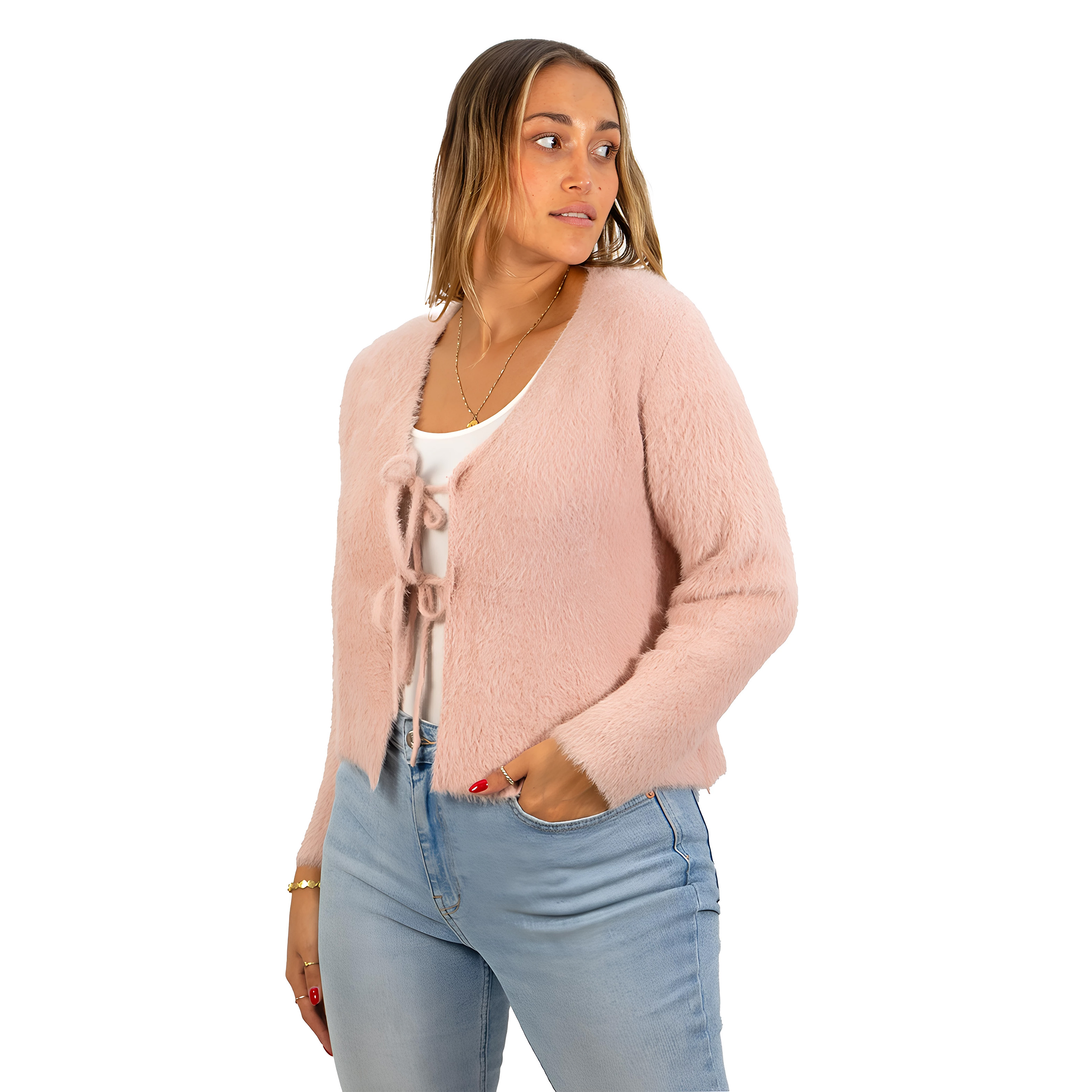 Chaleco mujer peludo nudos colores 3