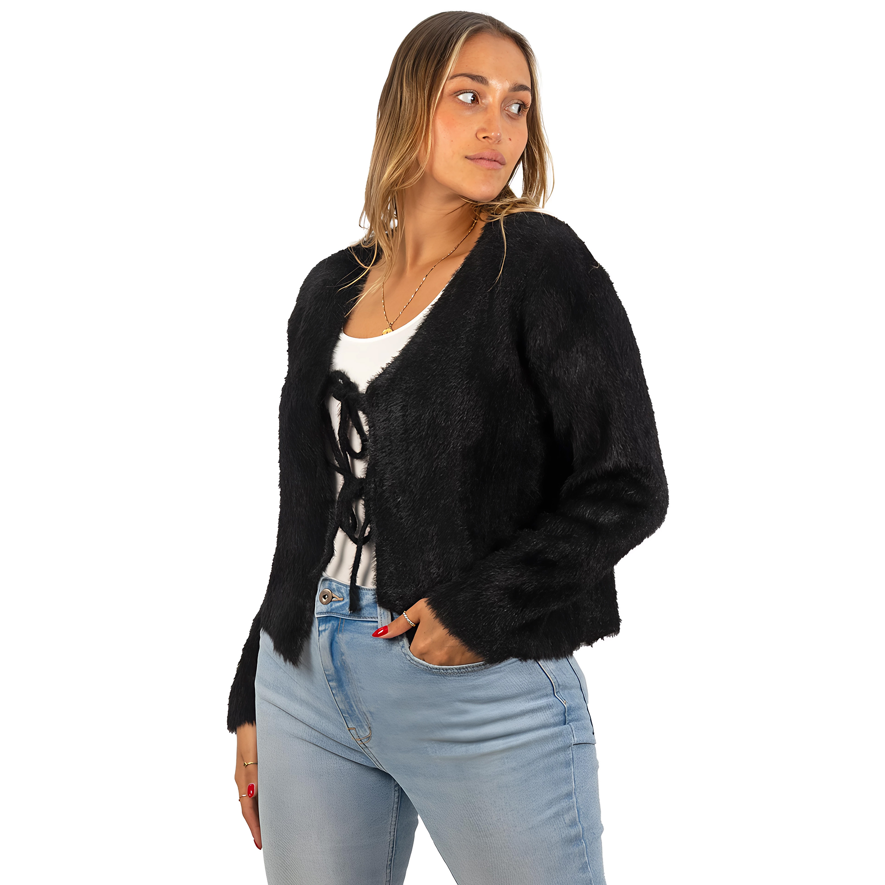 Chaleco mujer peludo nudos colores 10