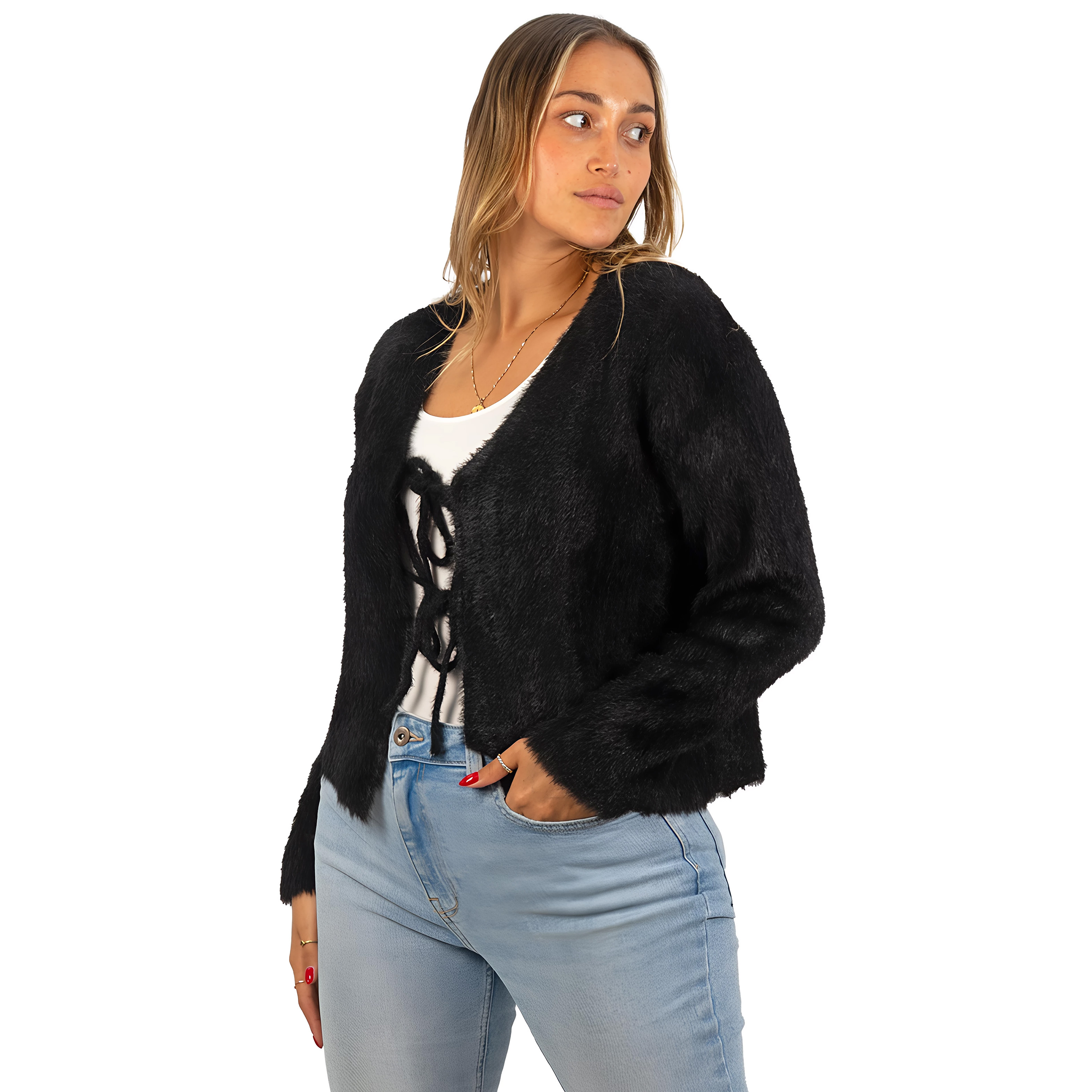 Chaleco mujer peludo nudos colores 10