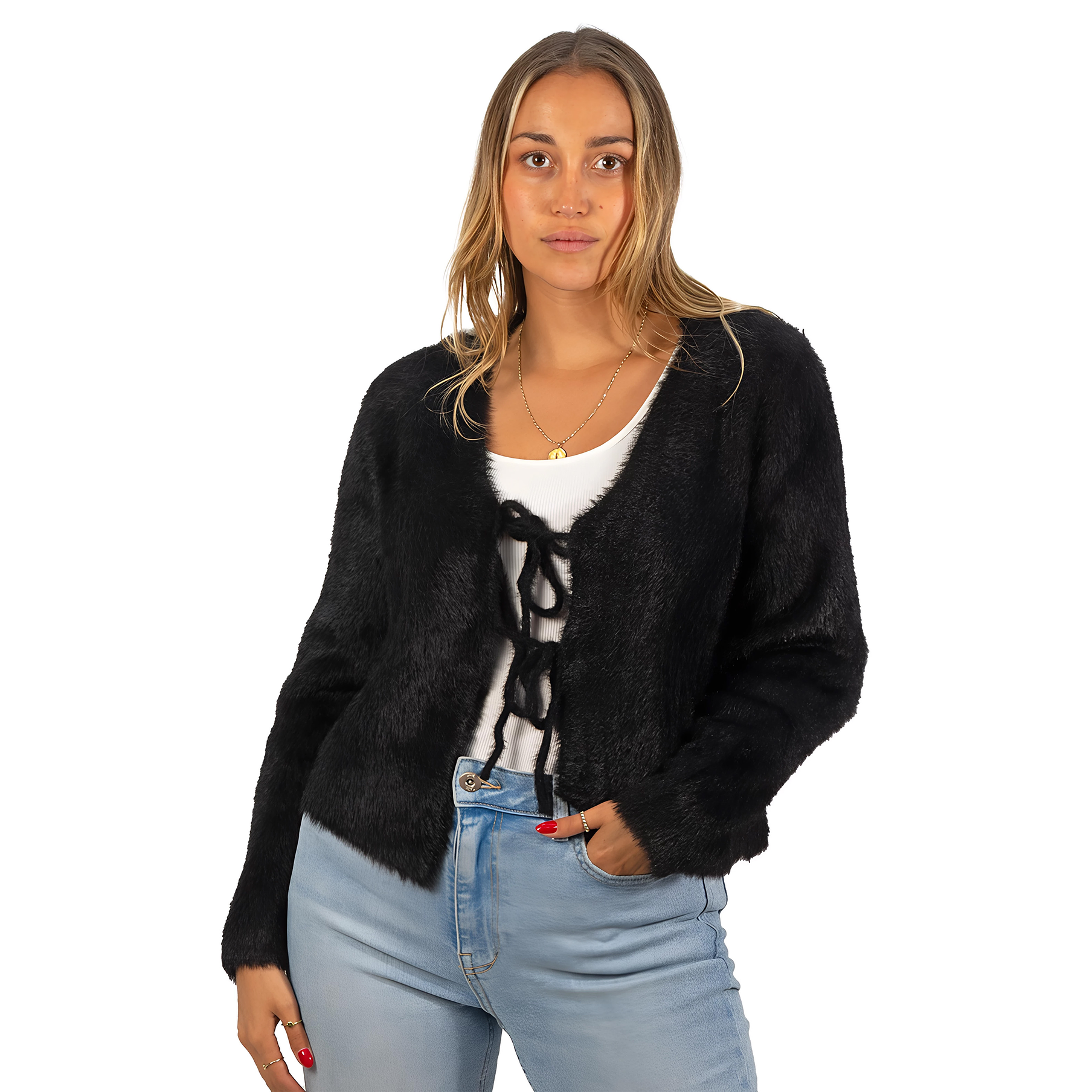 Chaleco mujer peludo nudos colores 11