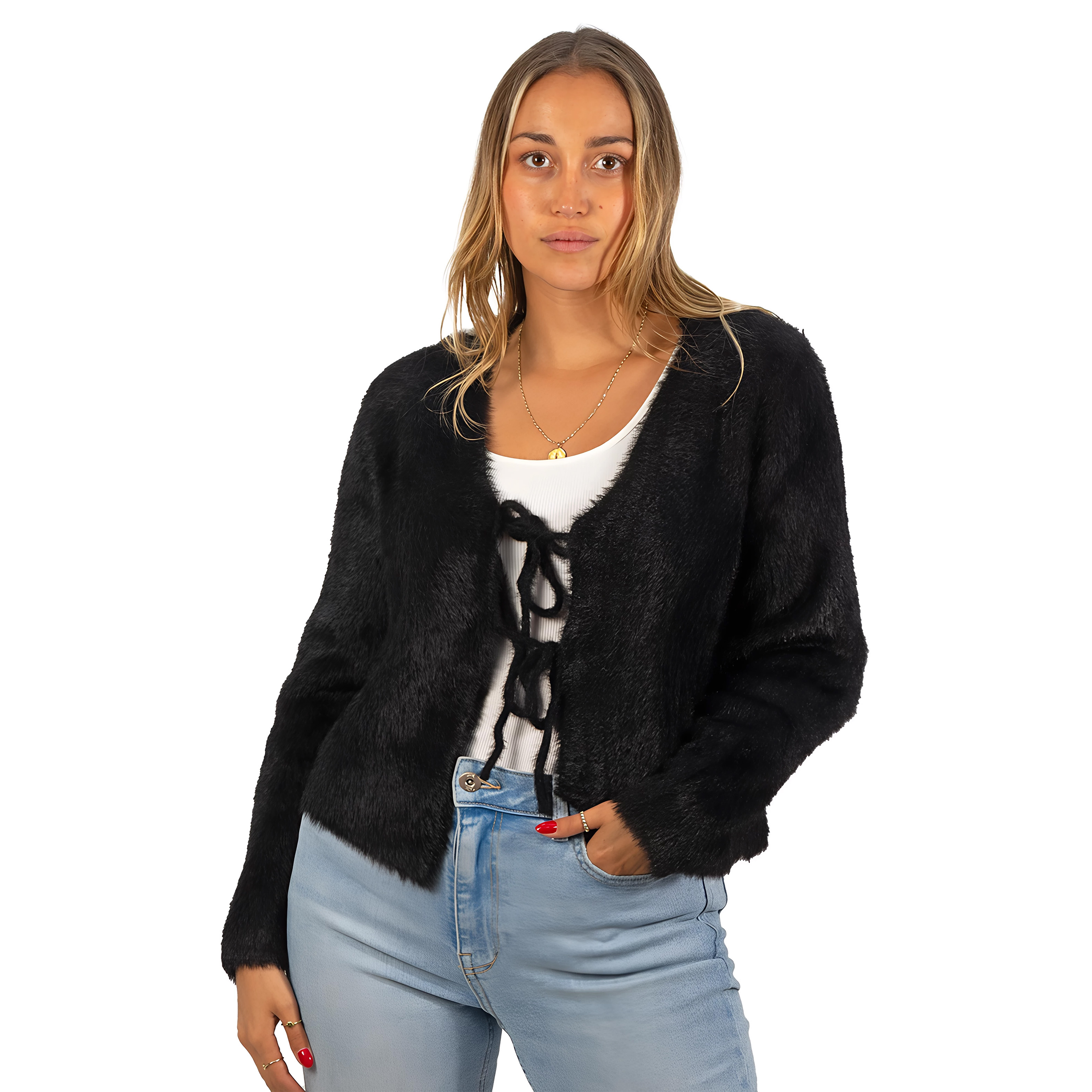 Chaleco mujer peludo nudos colores 11