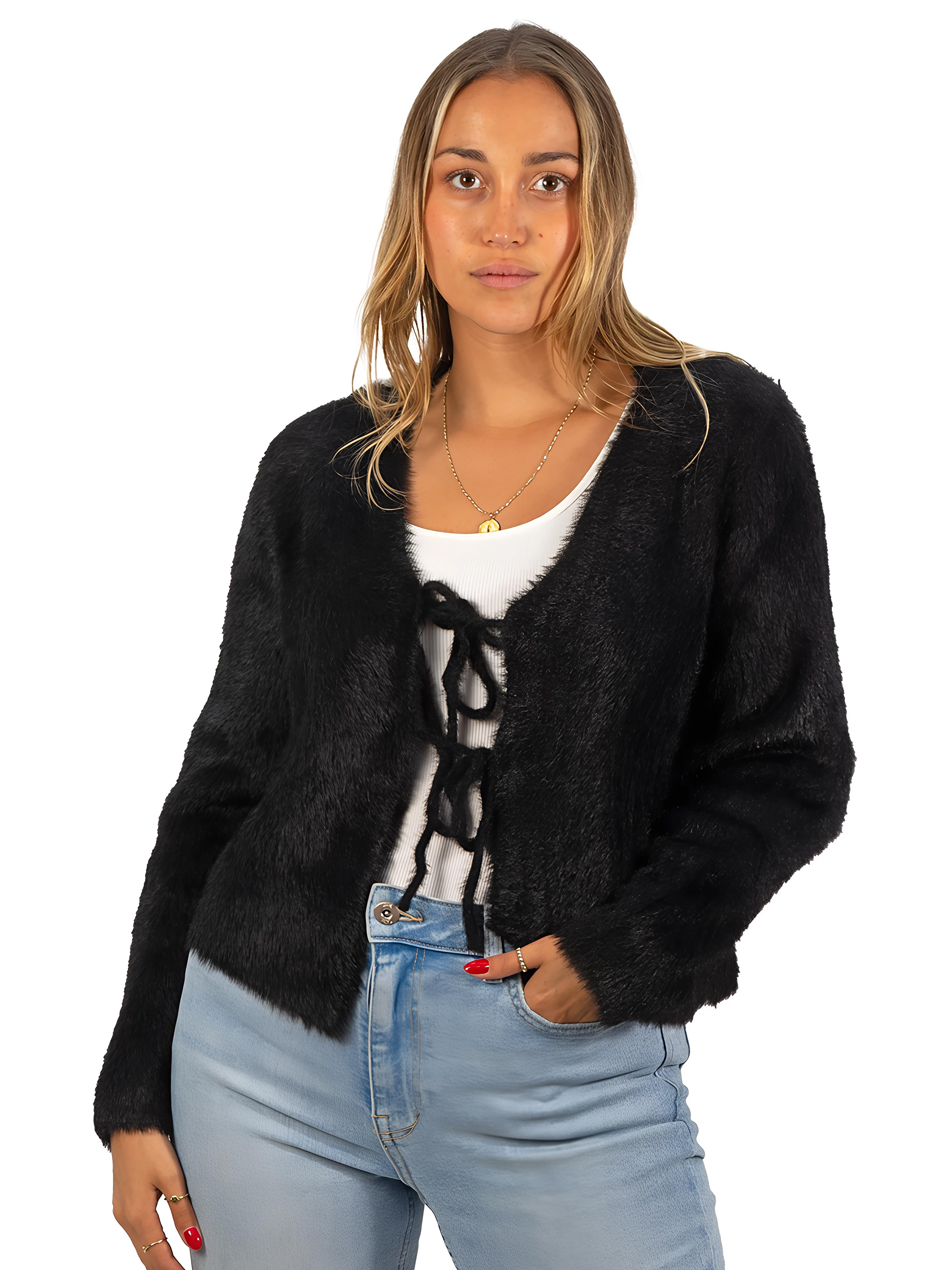 Chaleco mujer peludo nudos colores 11