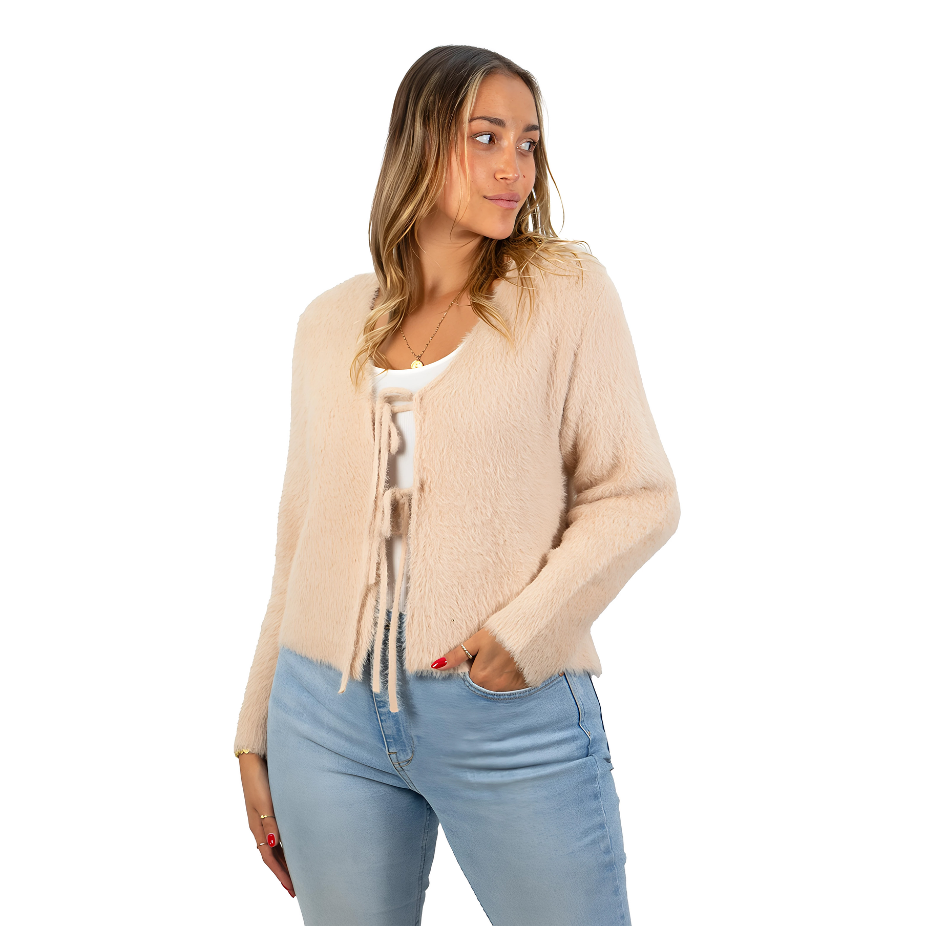 Chaleco mujer peludo nudos colores 14