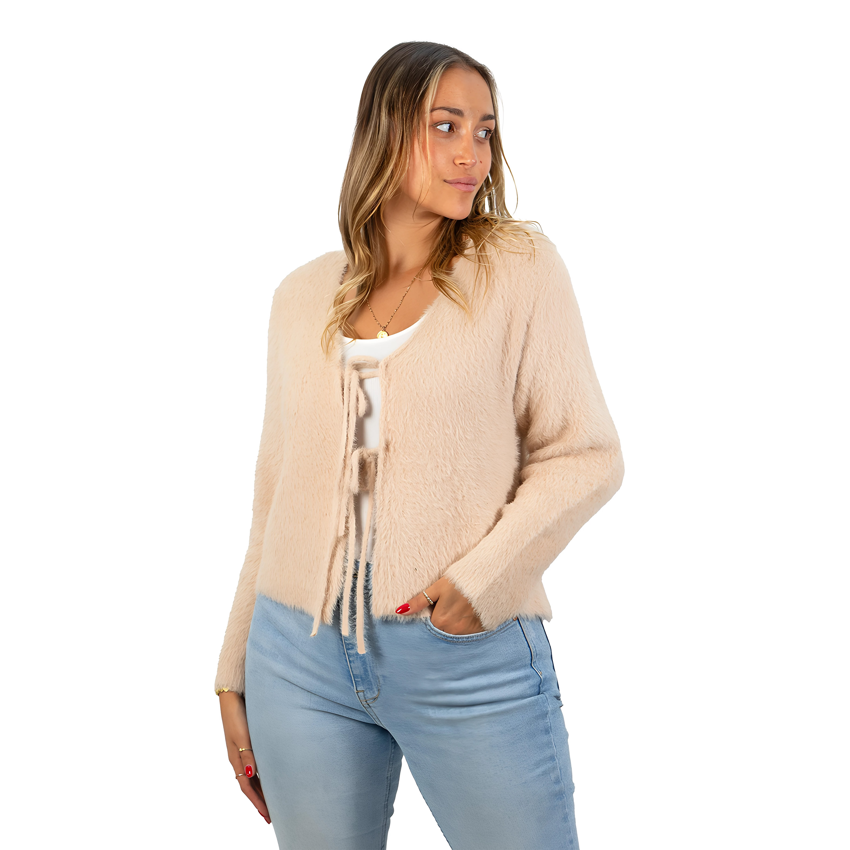 Chaleco mujer peludo nudos colores 14