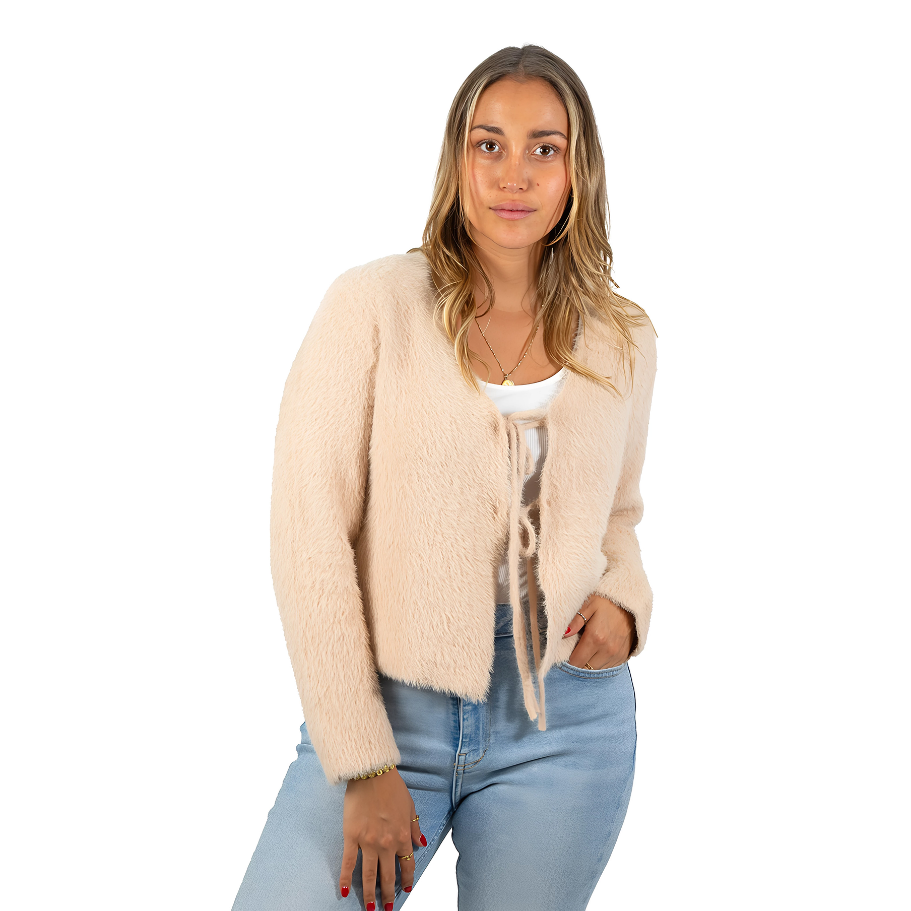 Chaleco mujer peludo nudos colores 15