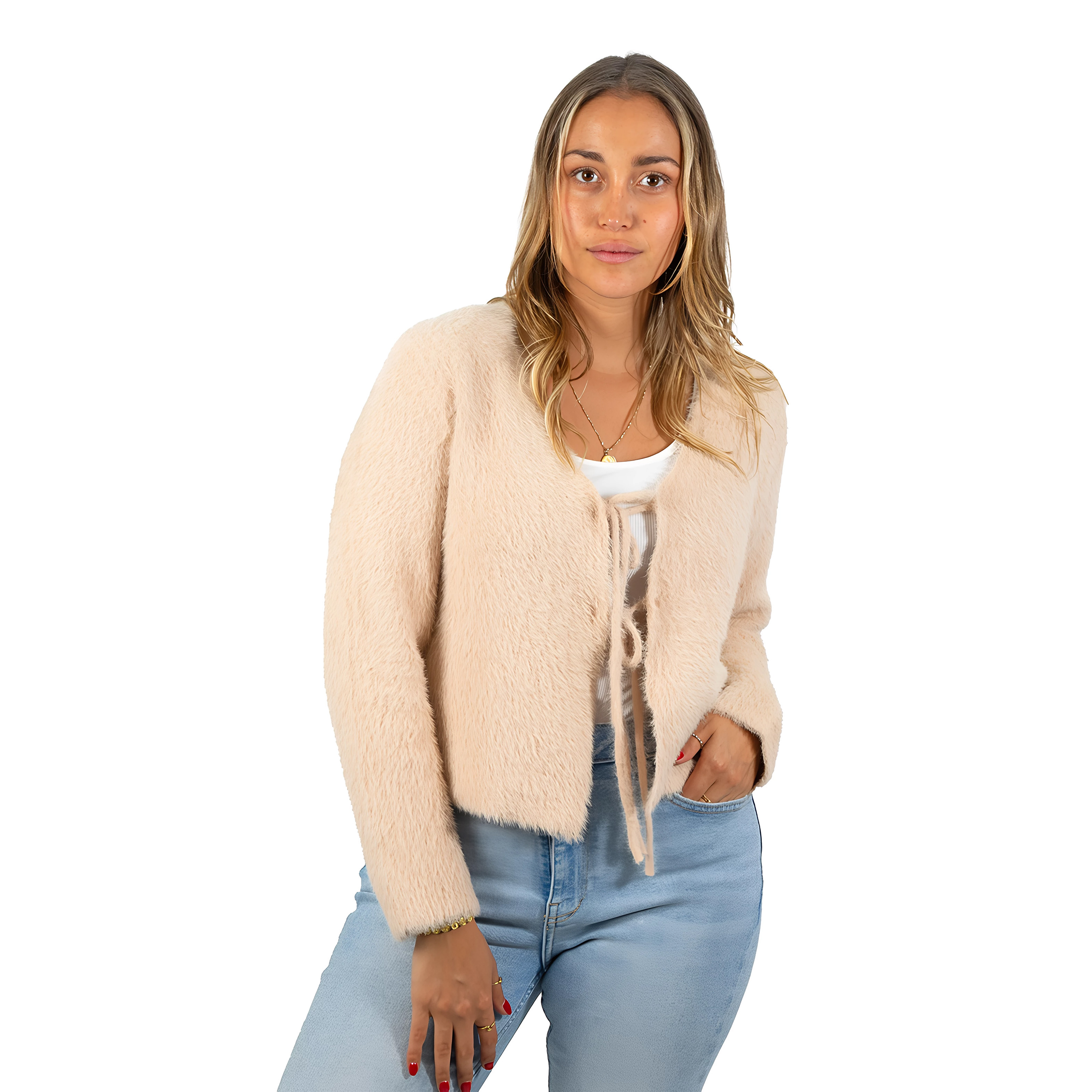 Chaleco mujer peludo nudos colores 15