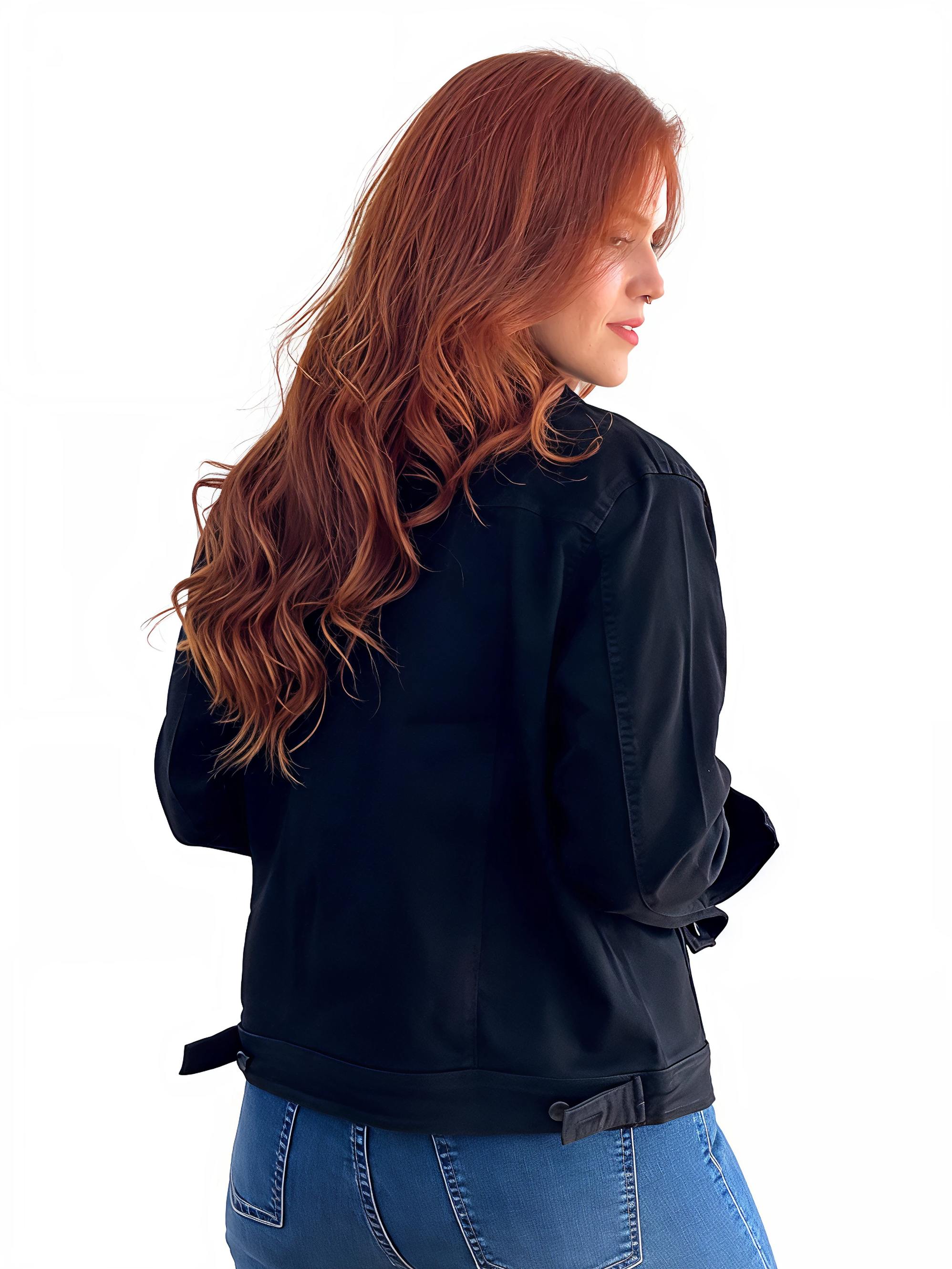 Chaqueta mujer Extra linda mezclilla negro elasticada 3