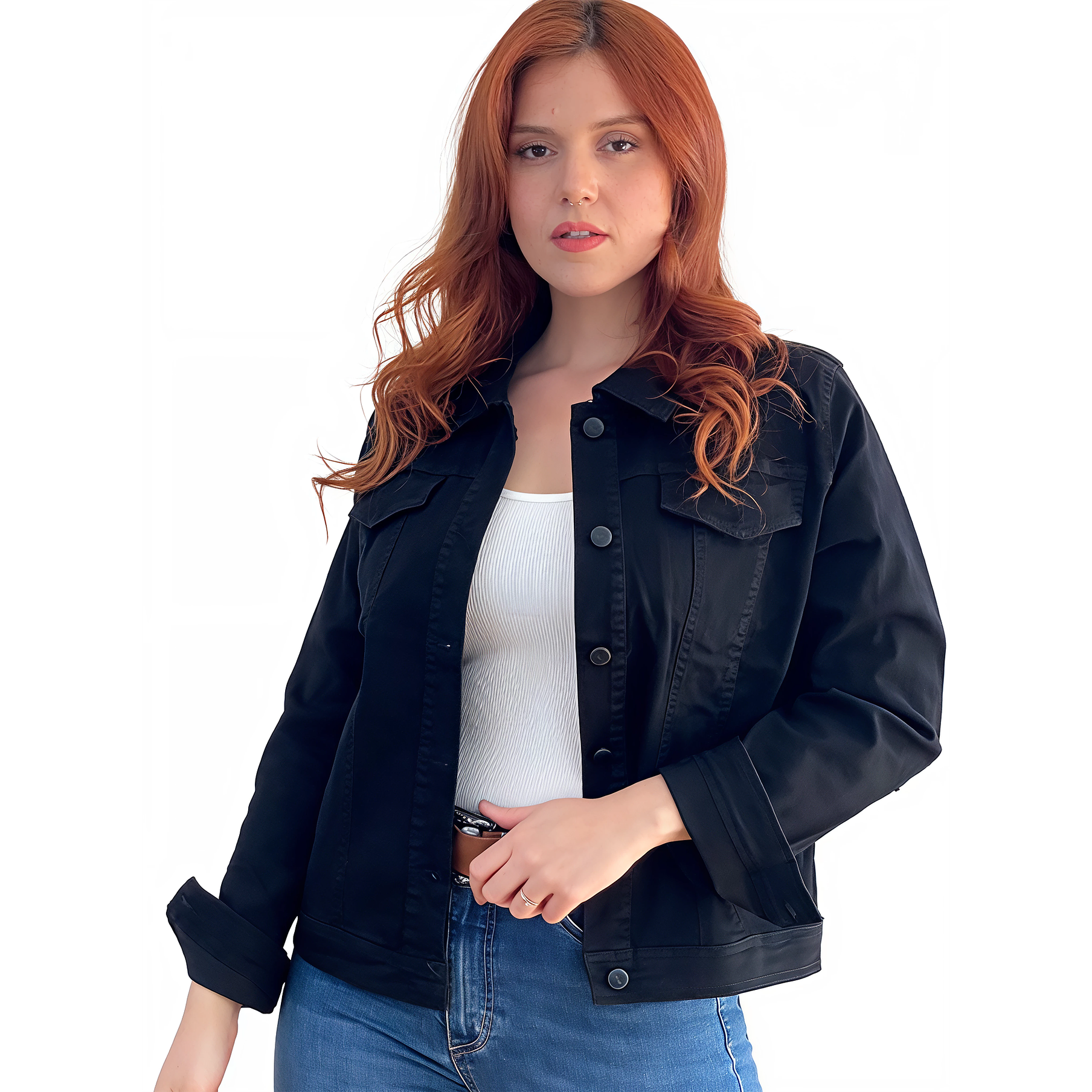 Chaqueta mujer Extra linda mezclilla negro elasticada 1