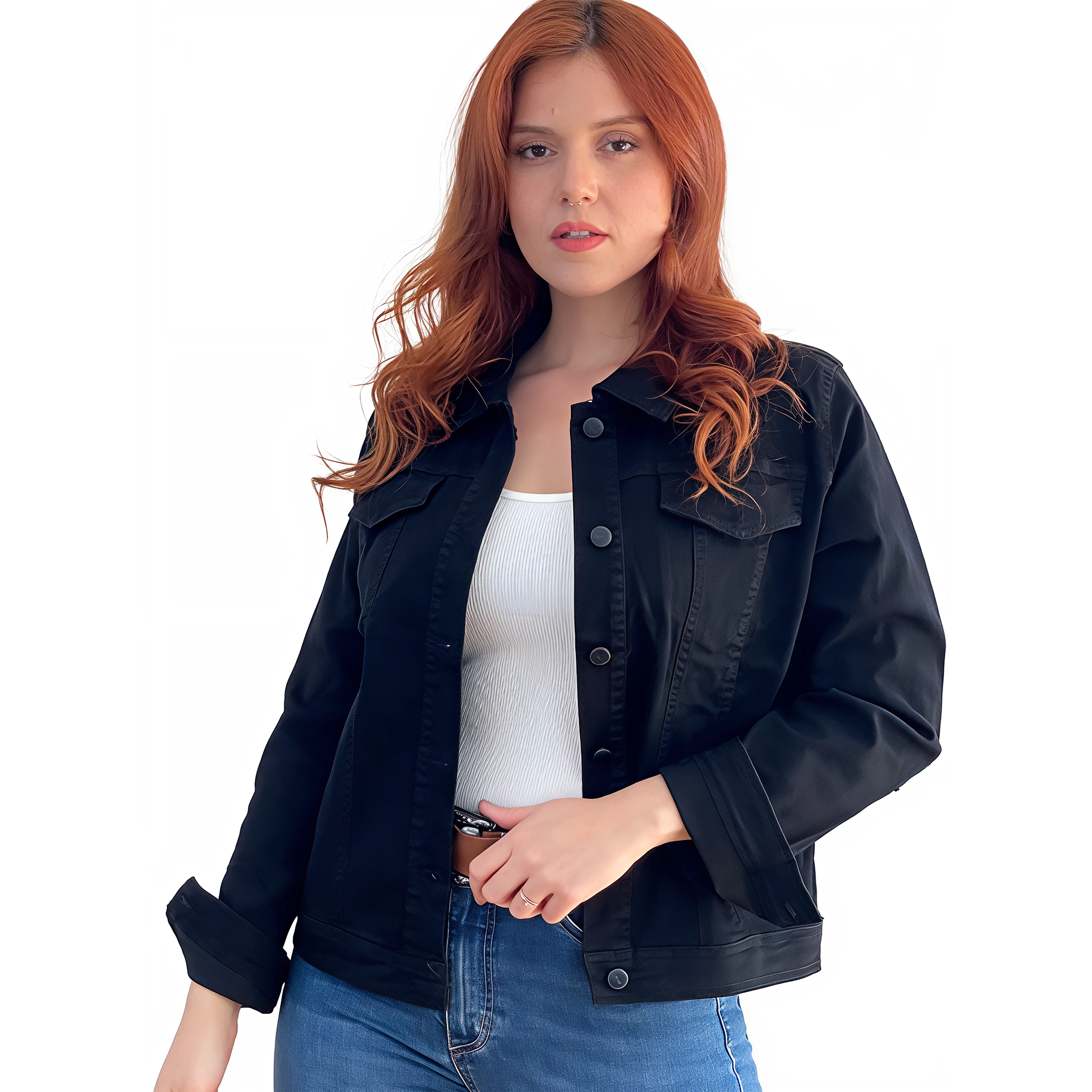 Chaqueta mujer Extra linda mezclilla negro elasticada 1