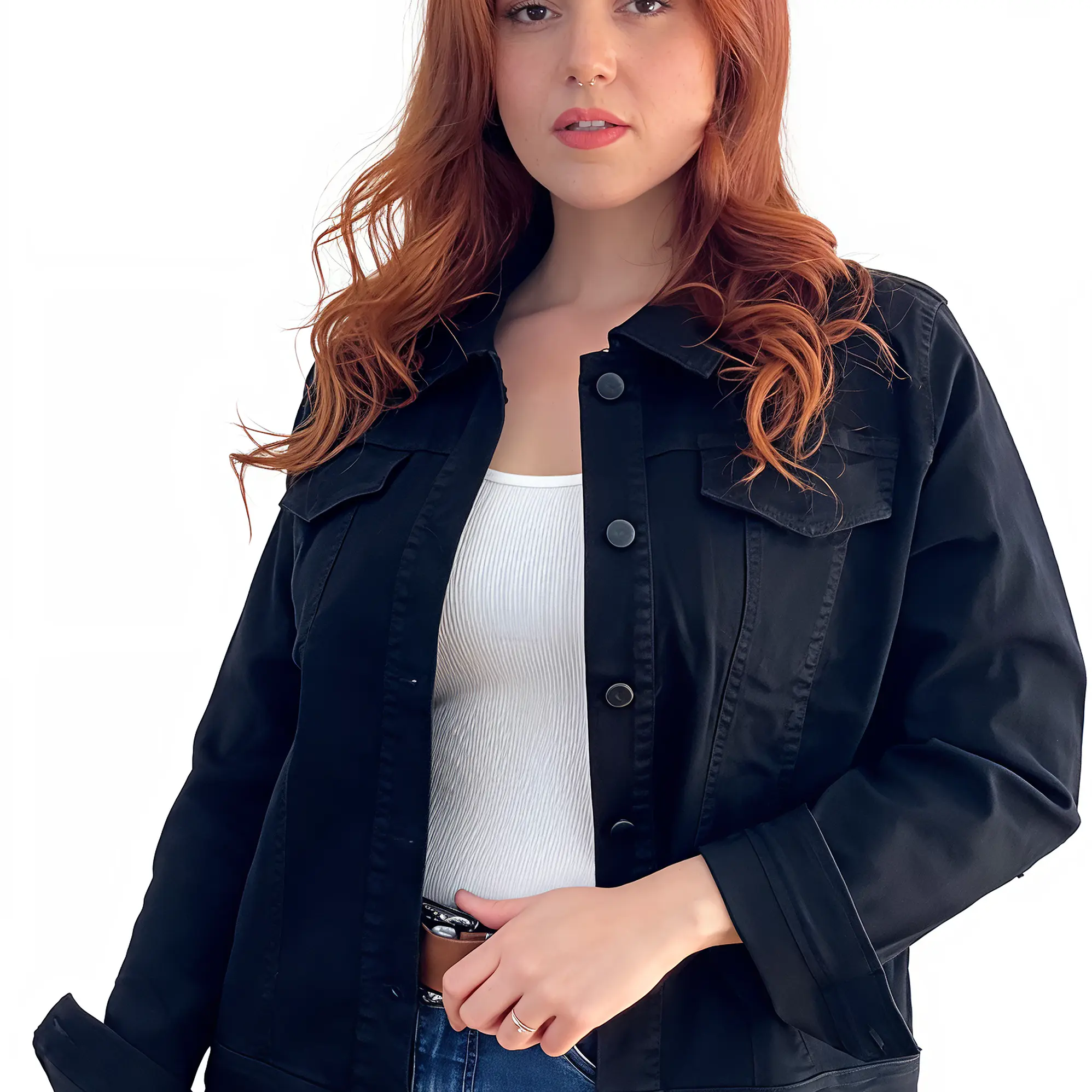 Chaqueta mujer Extra linda mezclilla negro elasticada 1