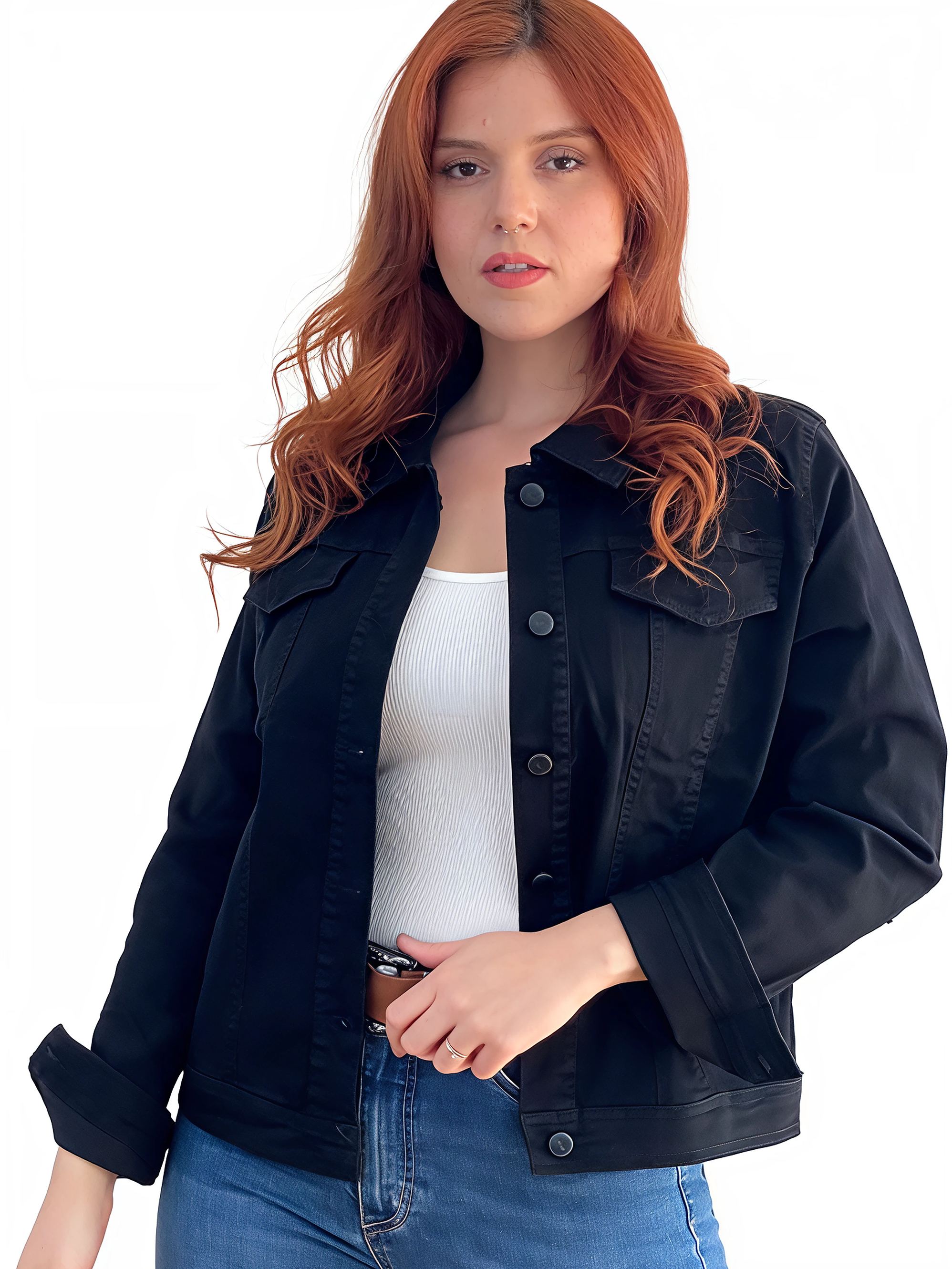 Chaqueta mujer Extra linda mezclilla negro elasticada 1