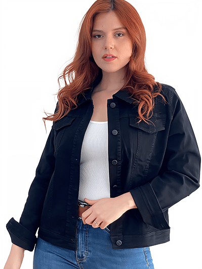 Chaqueta mujer Extra linda mezclilla negro elasticada