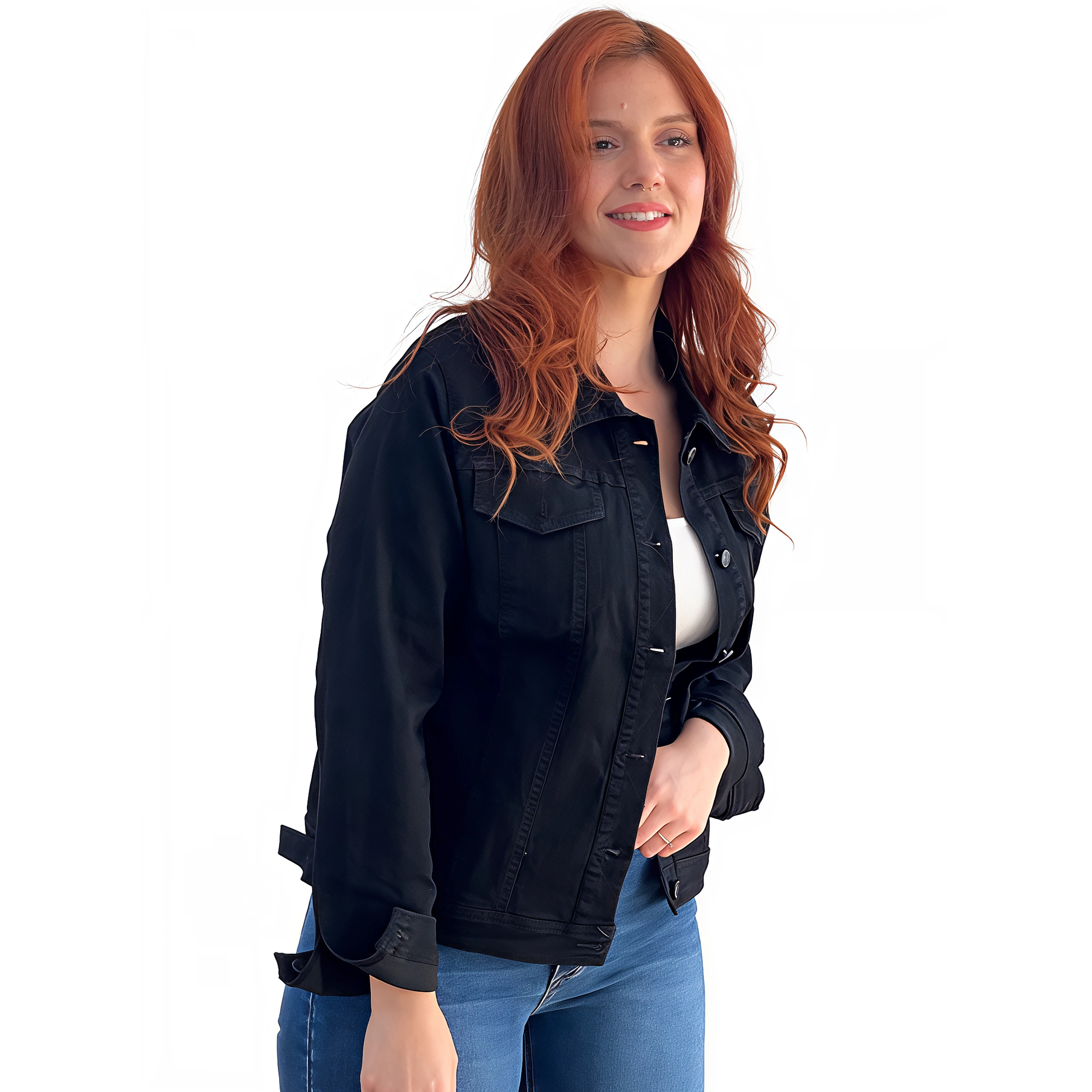 Chaqueta mujer Extra linda mezclilla negro elasticada 2