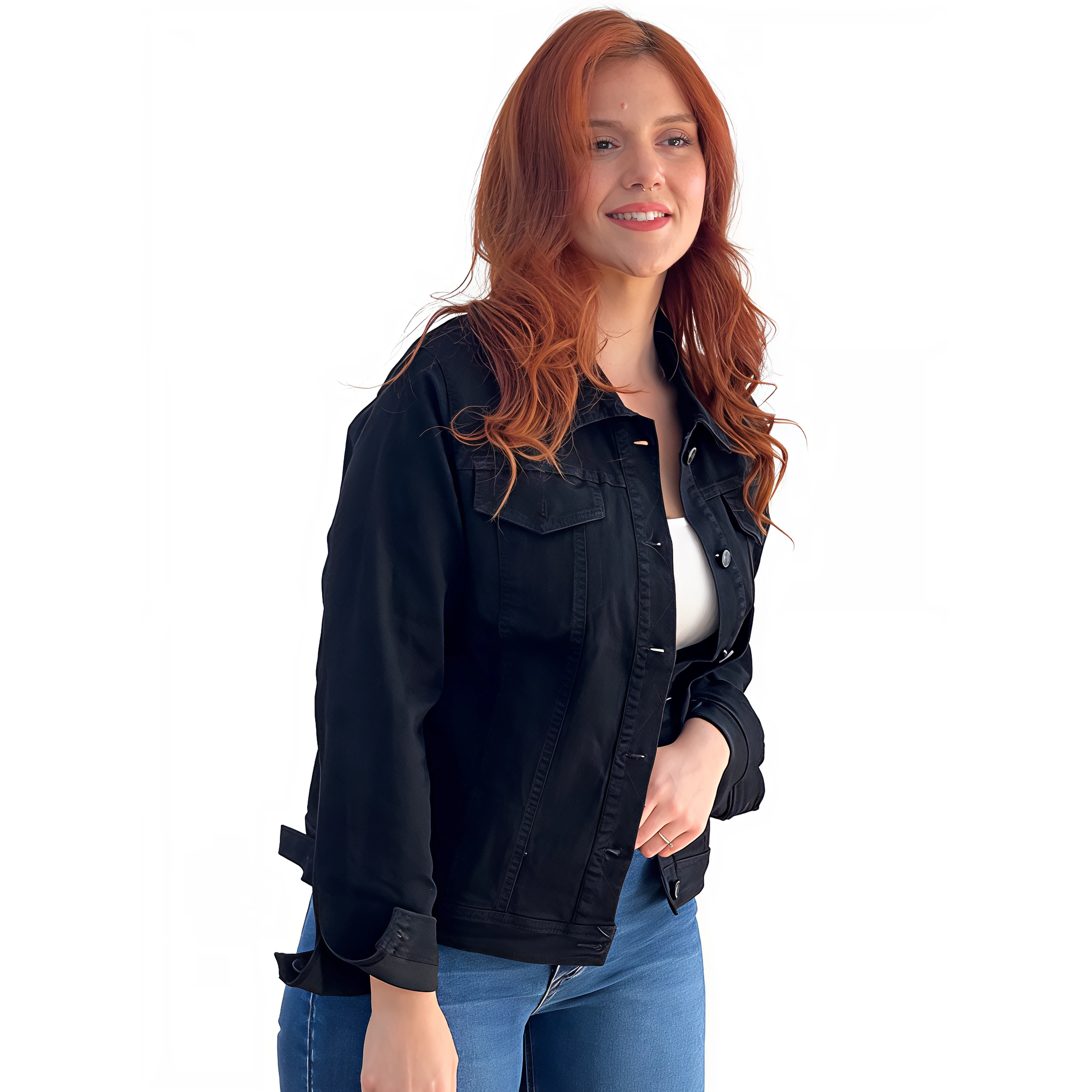 Chaqueta mujer Extra linda mezclilla negro elasticada 2