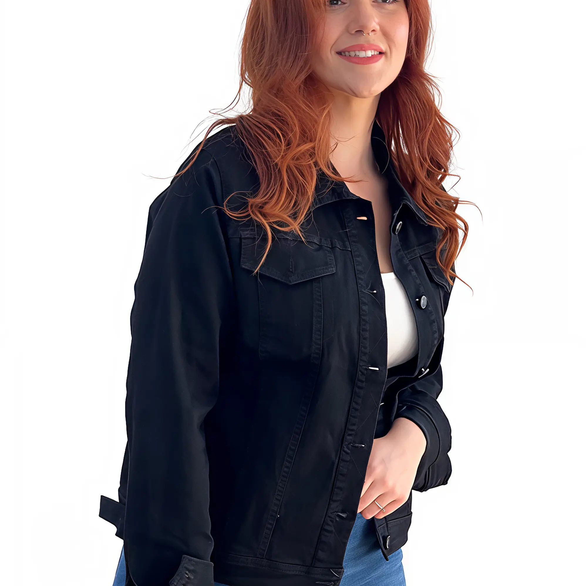 Chaqueta mujer Extra linda mezclilla negro elasticada 2