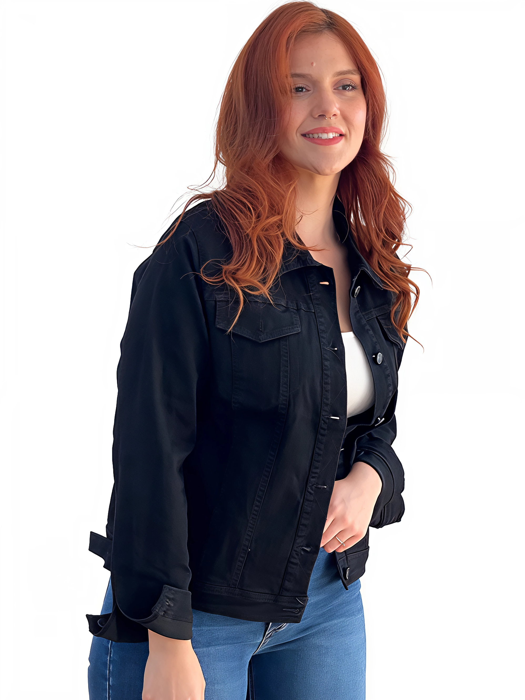 Chaqueta mujer Extra linda mezclilla negro elasticada 2