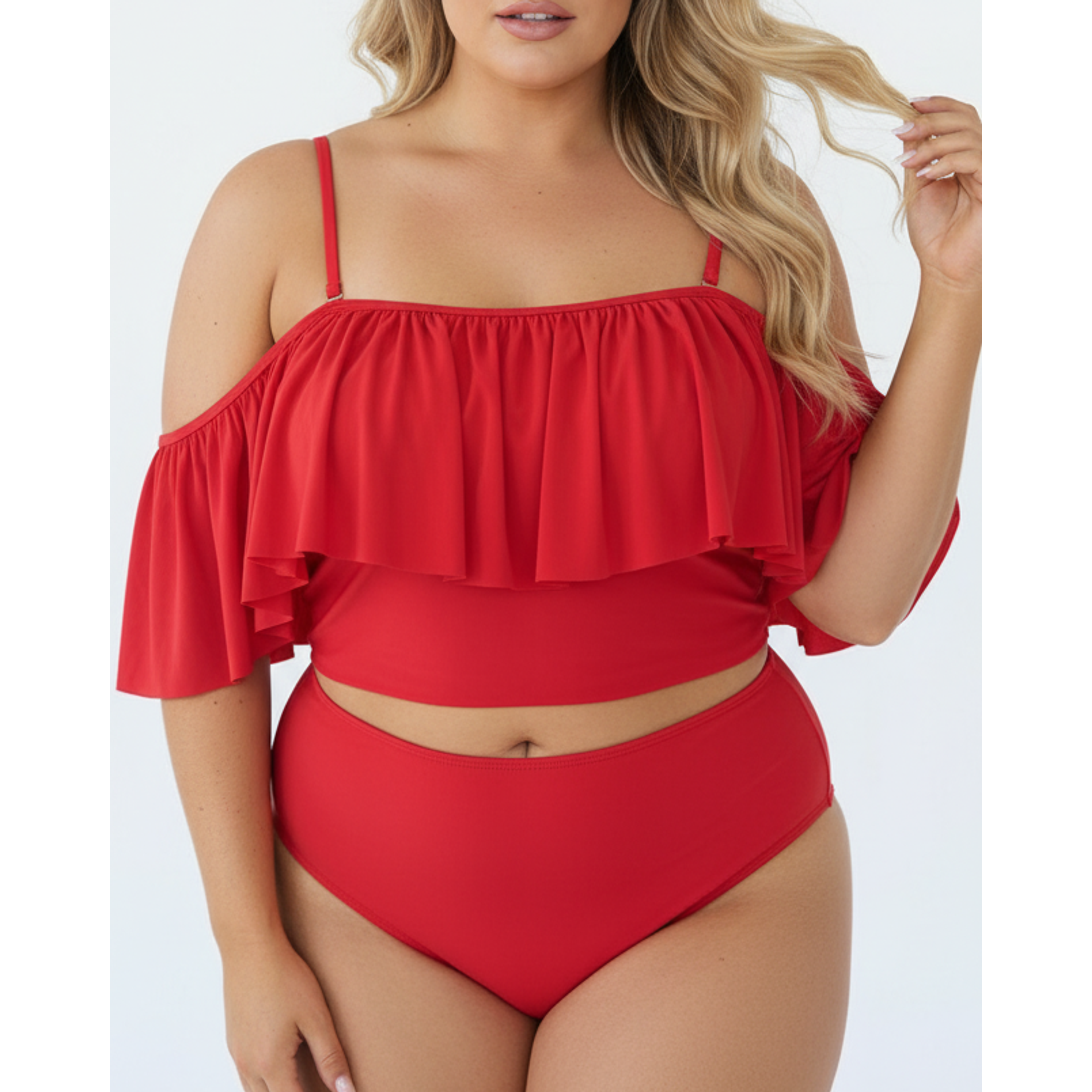 Top de traje de baño sin hombros vuelos colores 1