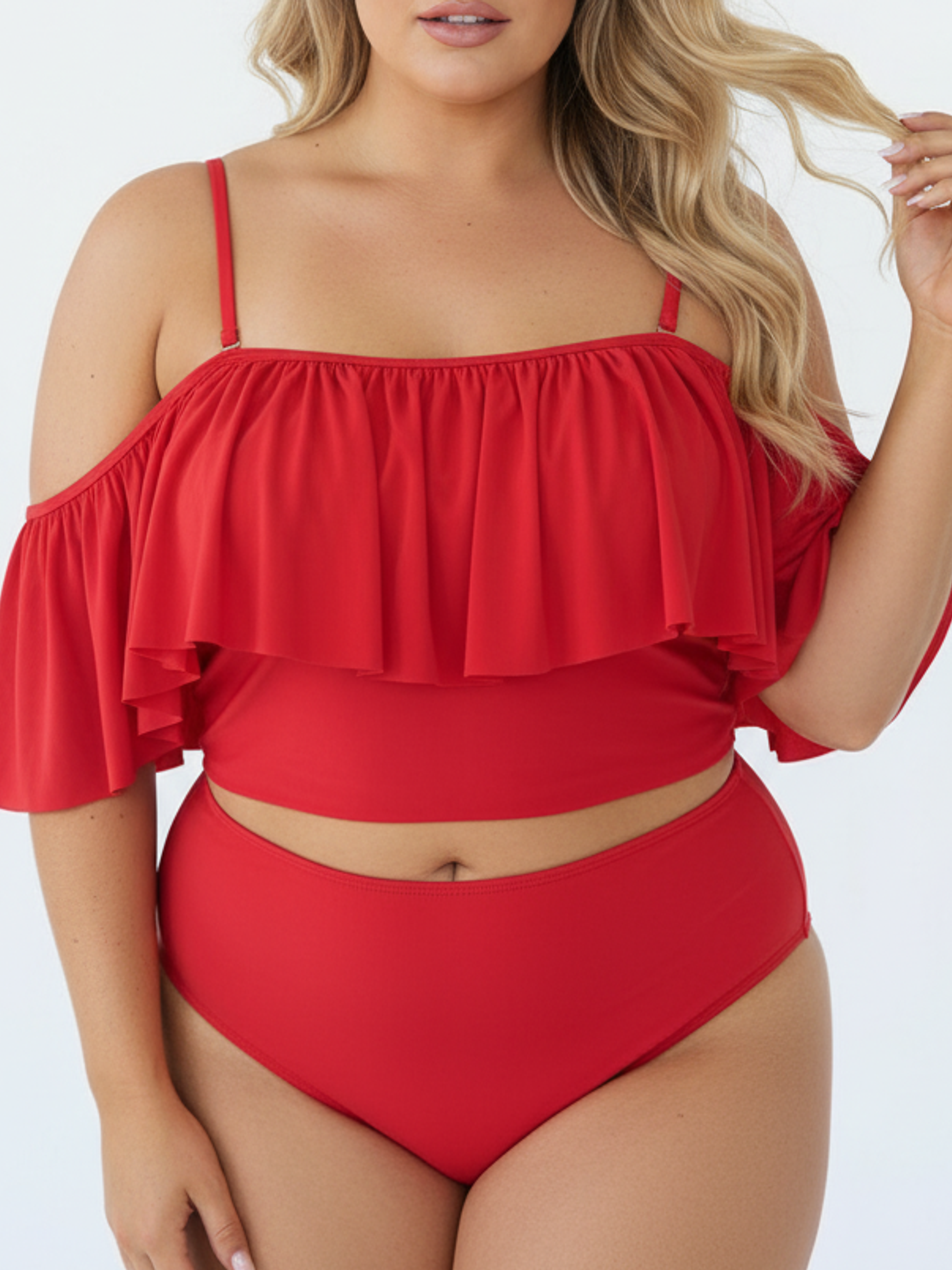 Top de traje de baño sin hombros vuelos colores 1