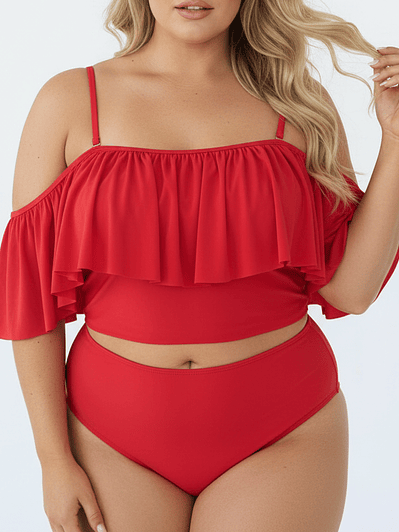 Top de traje de baño sin hombros vuelos colores