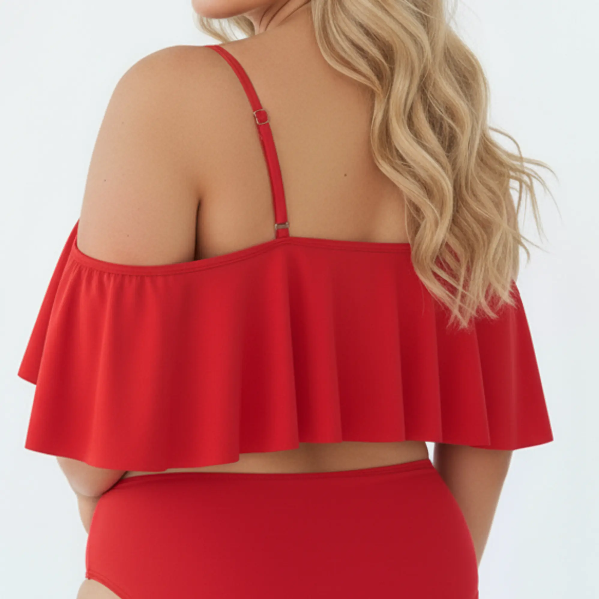 Top de traje de baño sin hombros vuelos colores 2
