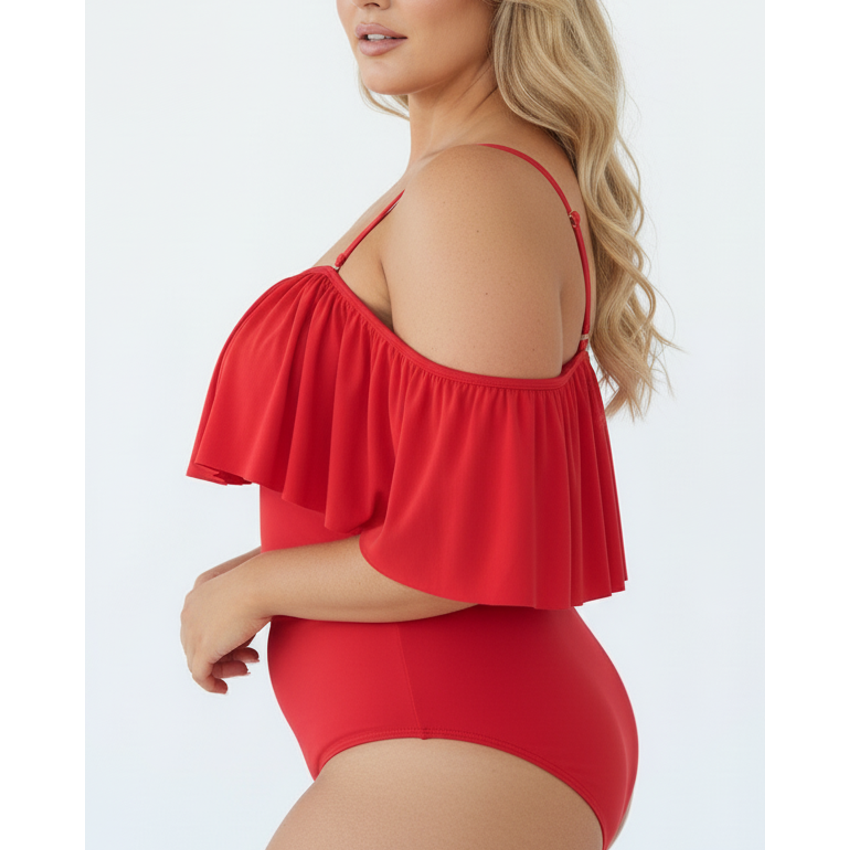 Top de traje de baño sin hombros vuelos colores 3