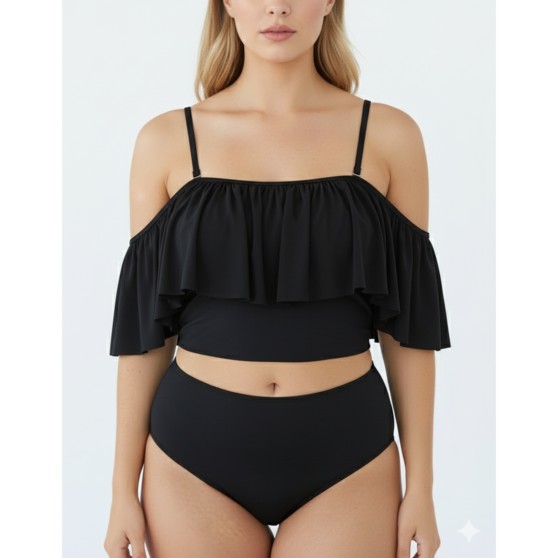 Top de traje de baño sin hombros vuelos colores 4